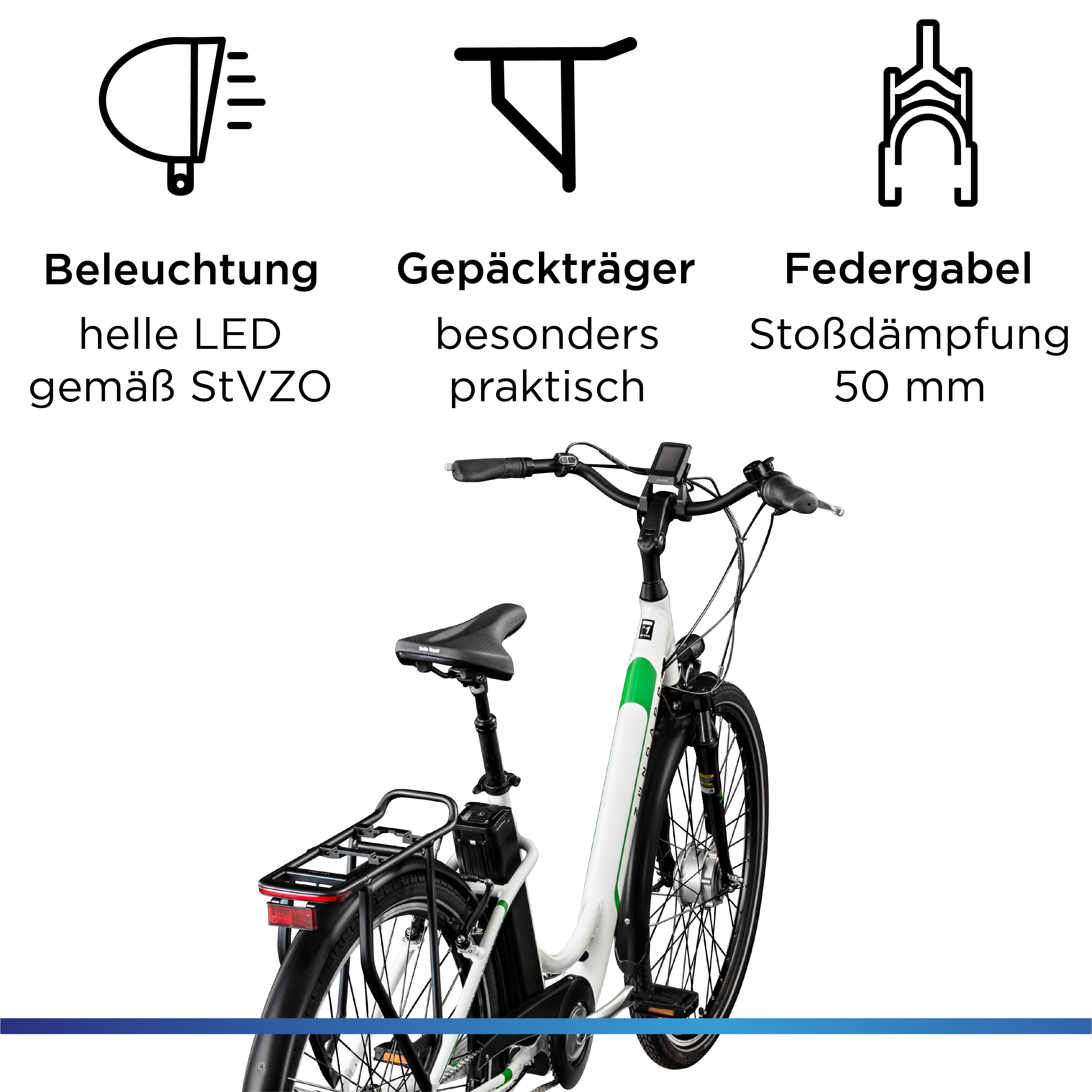 Zündapp E-Bike Cityrad Z517, 7 Gang Shimano, Nabenschaltung, Frontmotor, 531 Wh, Pedelec, Elektrofahrrad für Damen u. Herren – Bild 5 von 5
