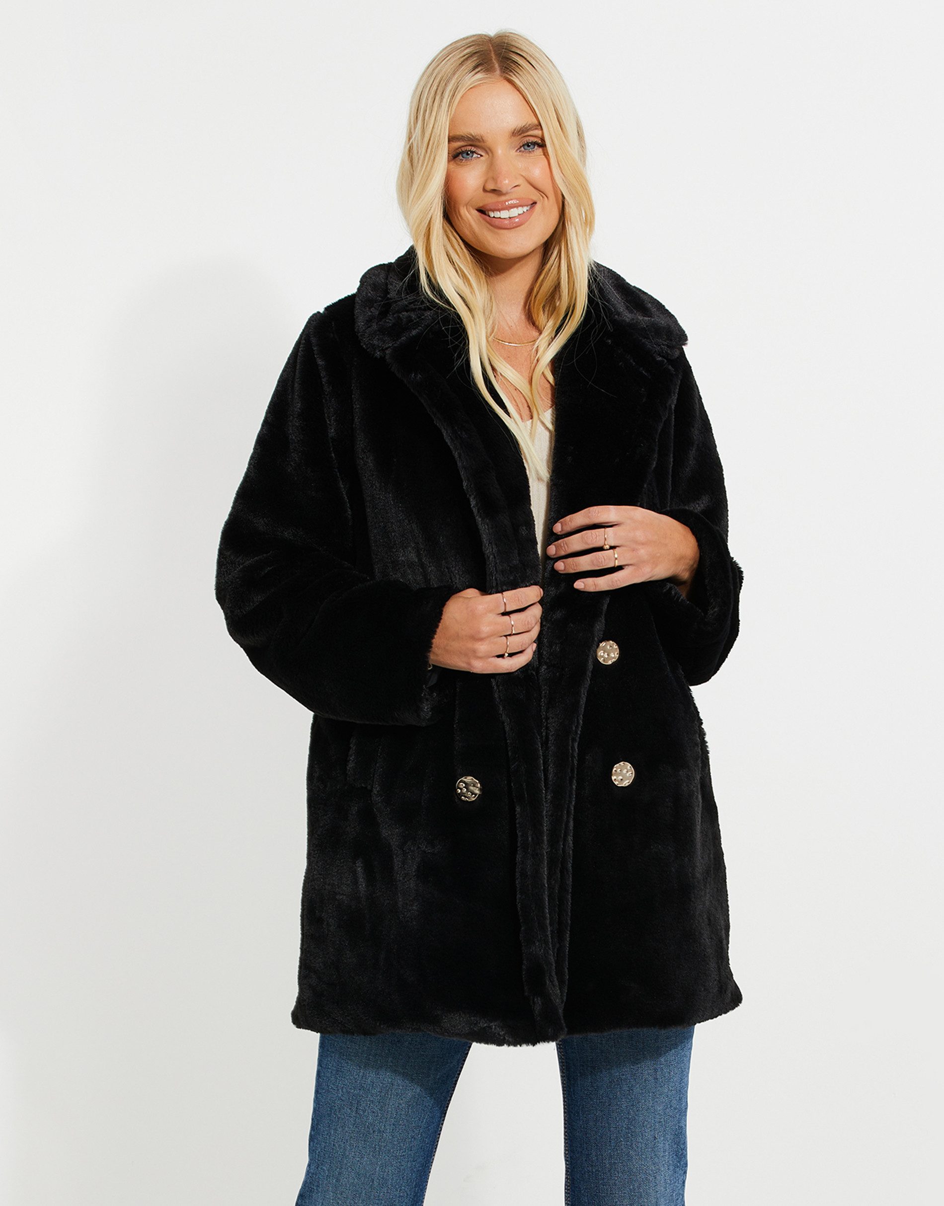 Threadbare Wollmantel THB Furry Fur Coat