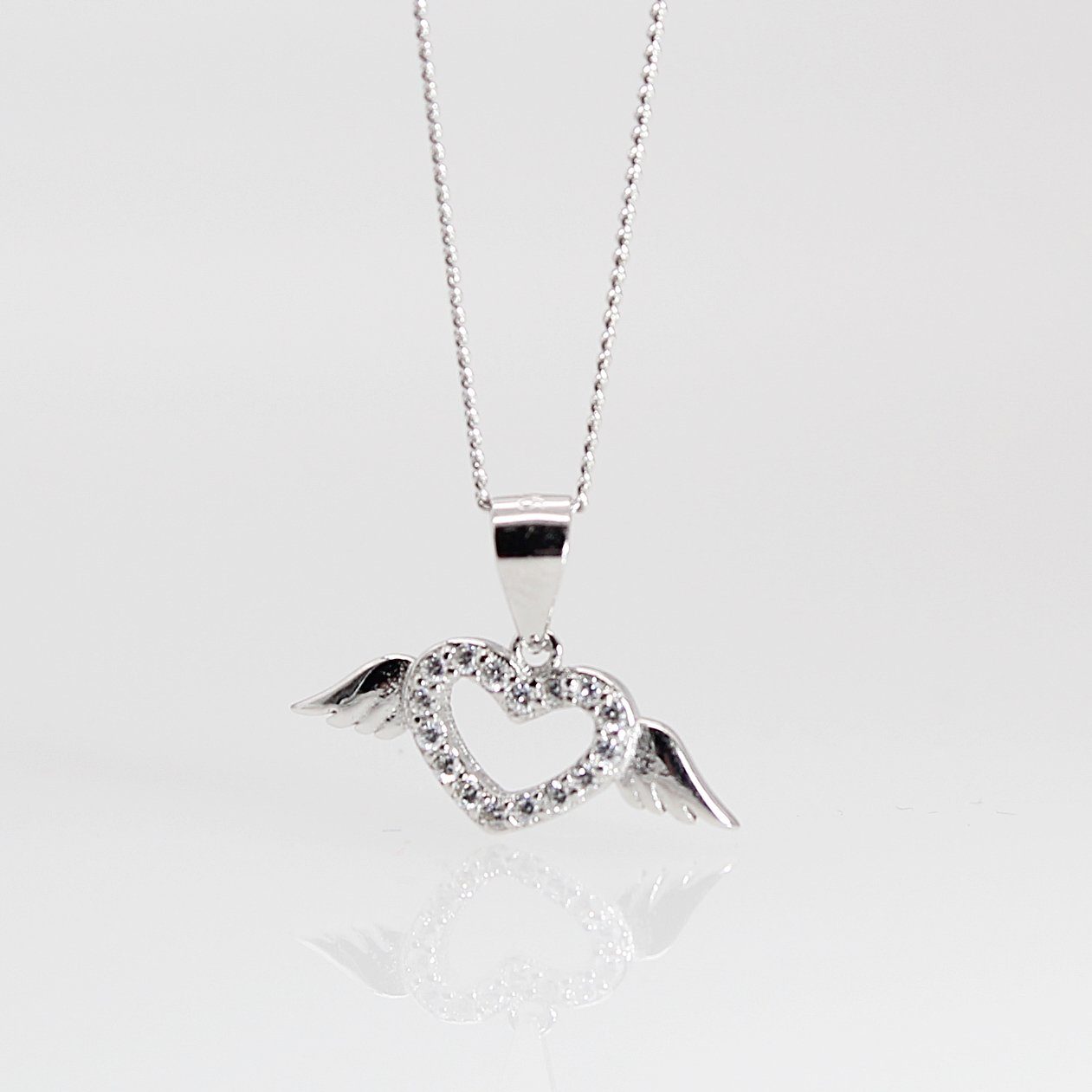 ELLAWIL Silberkette Damen Kette mit 45 (Kettenlänge Halskette Herzanhänger 925), und Geschenkschachtel inklusive Engelsflügel Strasssteine cm, Silber Sterling
