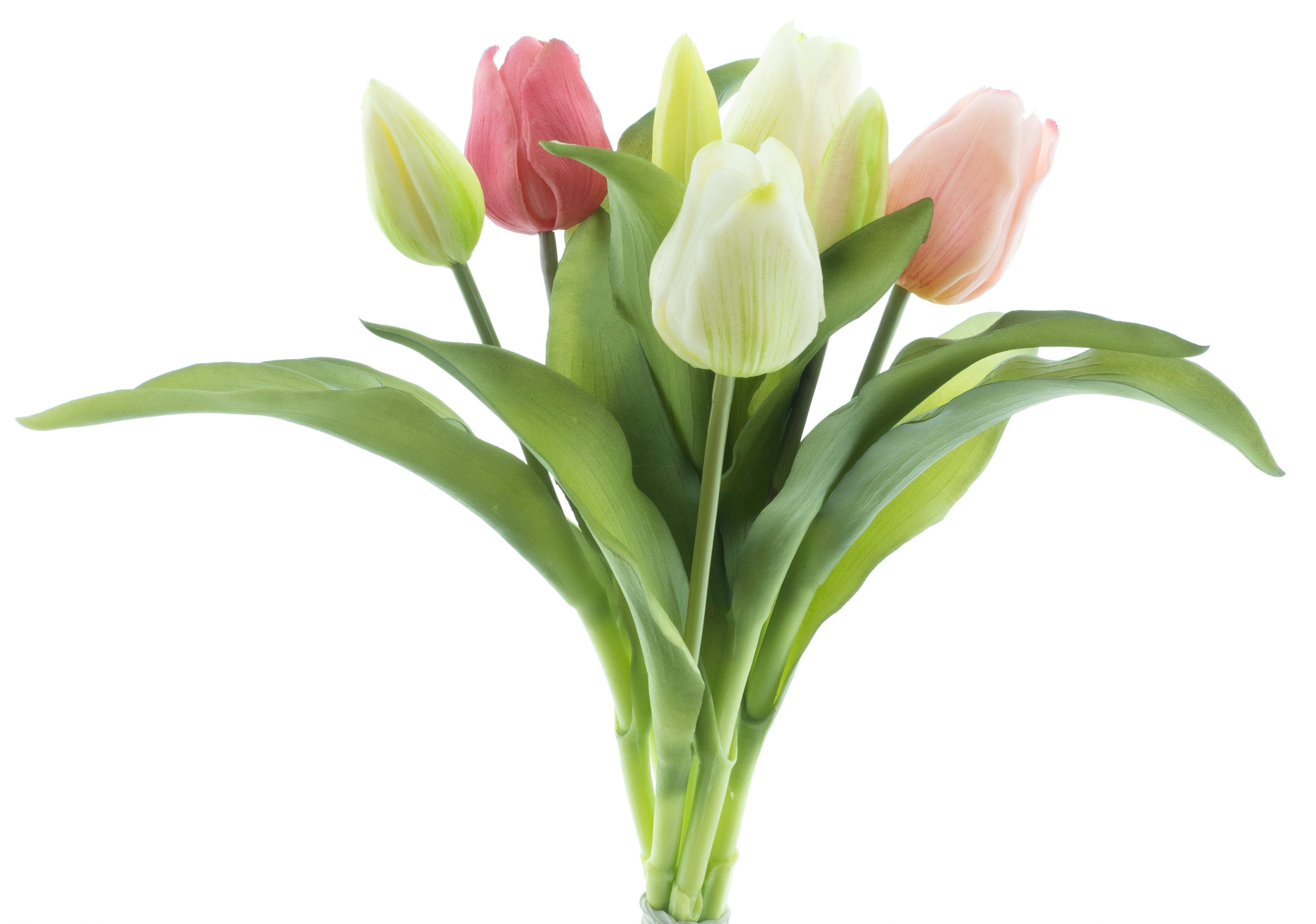 Kunsttulpe mit 4 Tulpen und 3 Tulpenknospen ca. 32cm künstliche Tulpen Tulpenbündel, mucPlants, real Touch