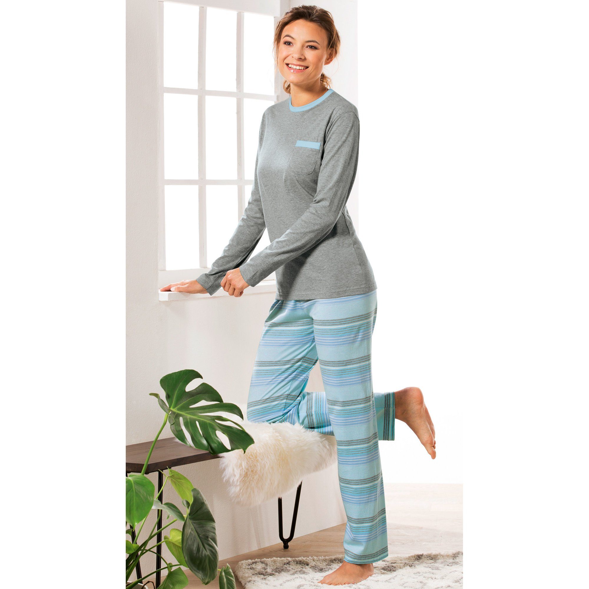 Streifen Pyjama REDBEST tlg) Damen-Schlafanzug (2 Single-Jersey