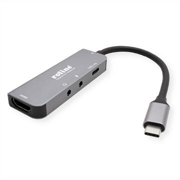 ROLINE Dockingstation Typ C, 4K HDMI Computer-Adapter USB Typ C (USB-C) Männlich (Stecker) zu HDMI Typ A Weiblich (Buchse), 2x 3,5mm Audio (TRRS + TRS)