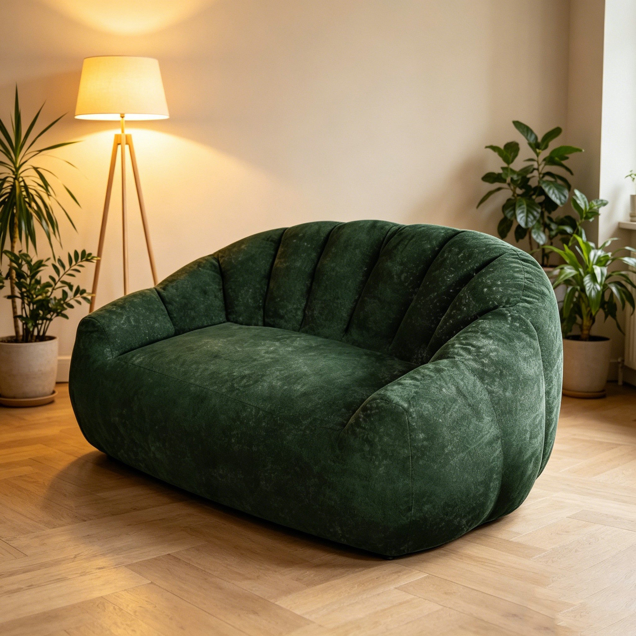 MODFU Sofa mit kunstvoll geschwungenem Design und ergonomischer Rückenlehne, Sitzsack, Wohnzimmer Sofa