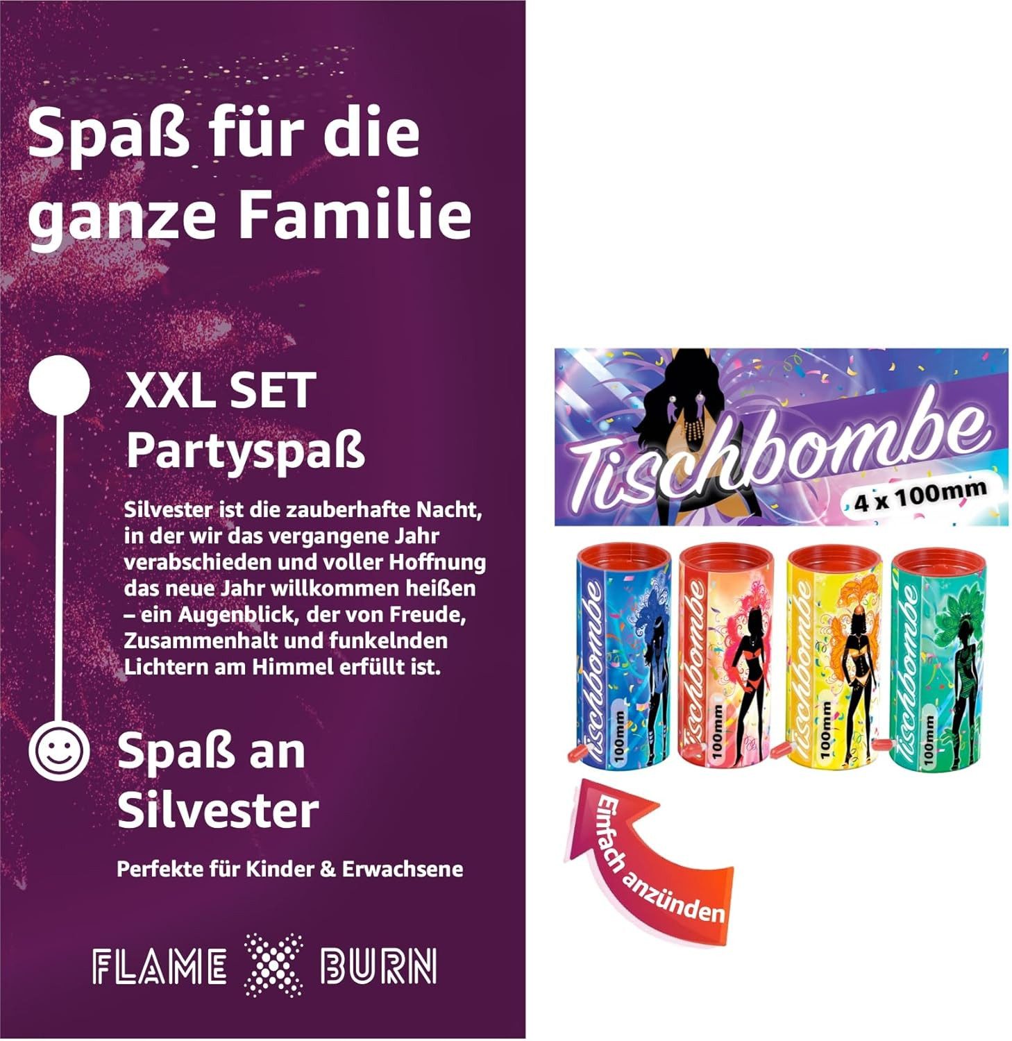 FlameXBurn Geburtstagskerze 4er Tischbomben für Kinder & Jugendfeuerwerk, S günstig online kaufen