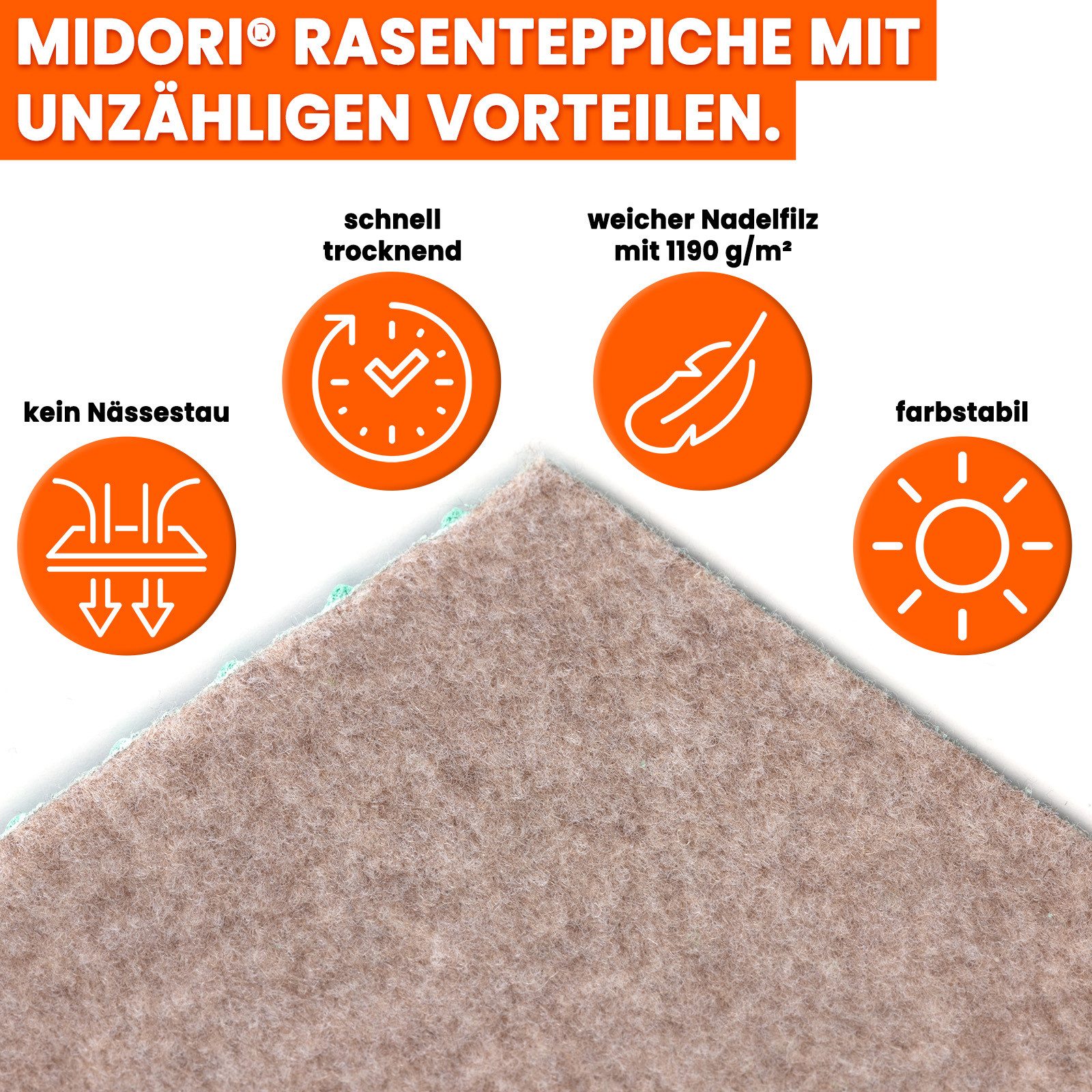 Midori Rasenteppich, Rasenteppich Kunstrasen Drainage-Noppen 100x50 cm Beig günstig online kaufen