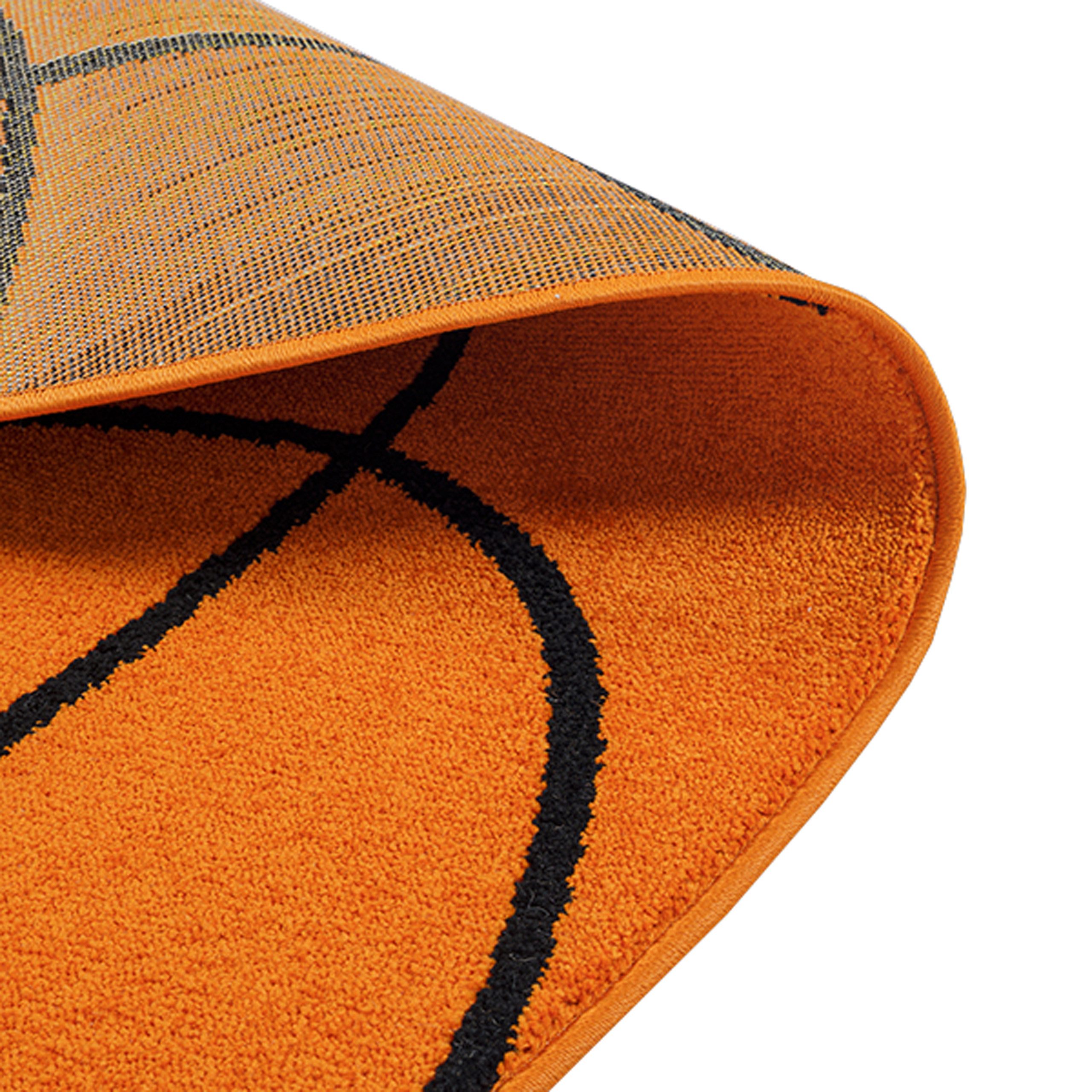 TeppichHome24 Kinderteppich Runder Basketball Teppich für Kinderzimmer in Orange Schwarz, Rund