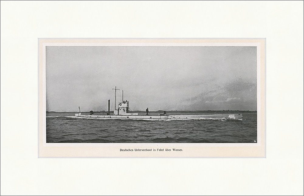 Kunstdruck Deutsches Unterseeboot in Fahrt über Wasser 1913 UBoot Meer