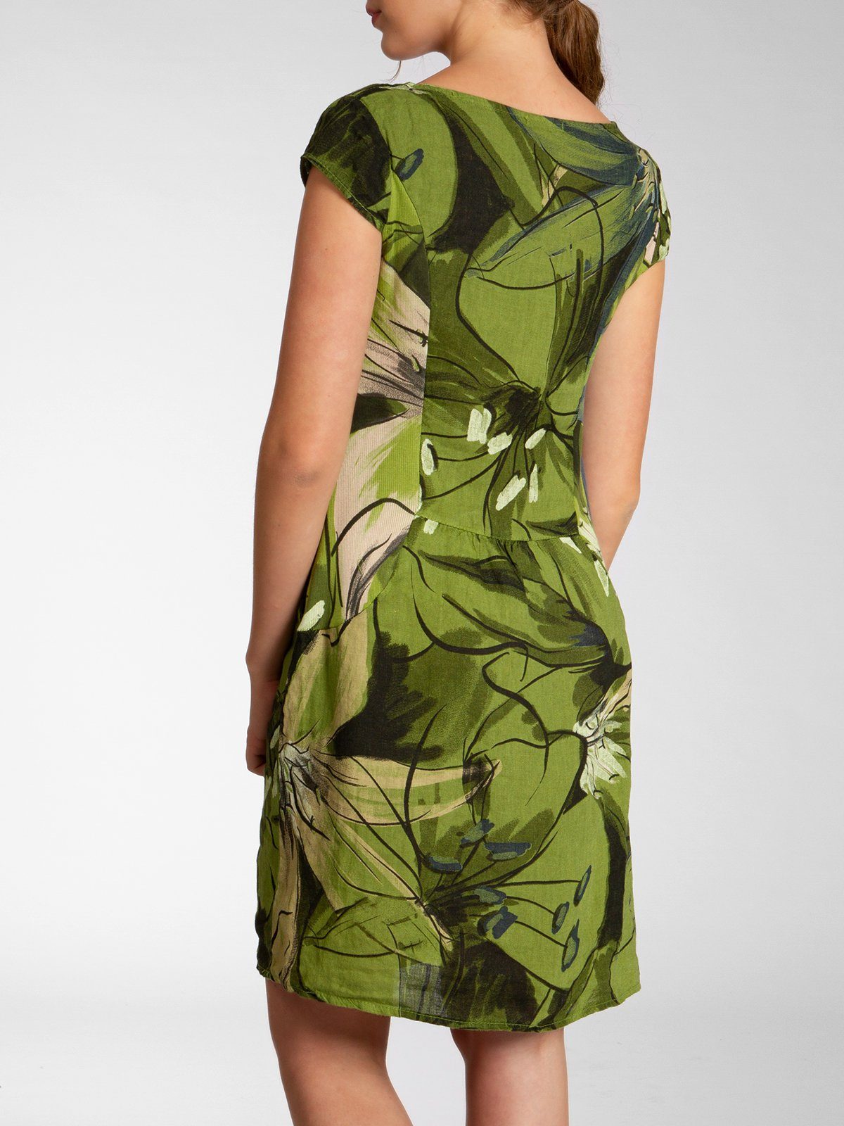 Caspar Sommerkleid SKL035 knielanges elegantes Damen Leinenkleid mit Blüten Print Luftig leicht, figurumspielende Form, mit seitlichem Jersey-Einsatz