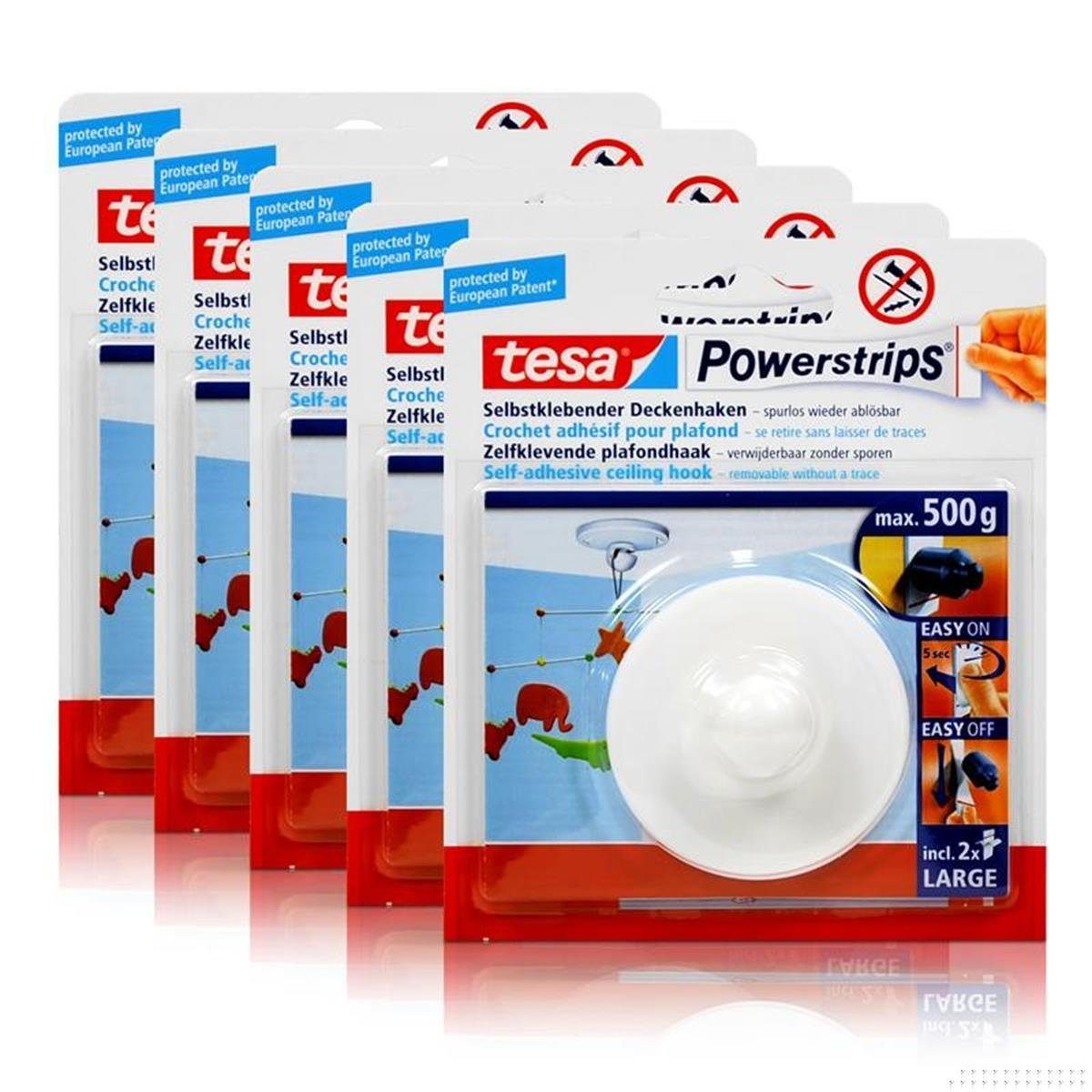 tesa Ремесленный клей 5x tesa Powerstrips Selbstklebender Deckenhaken - weiß für max. 500g G