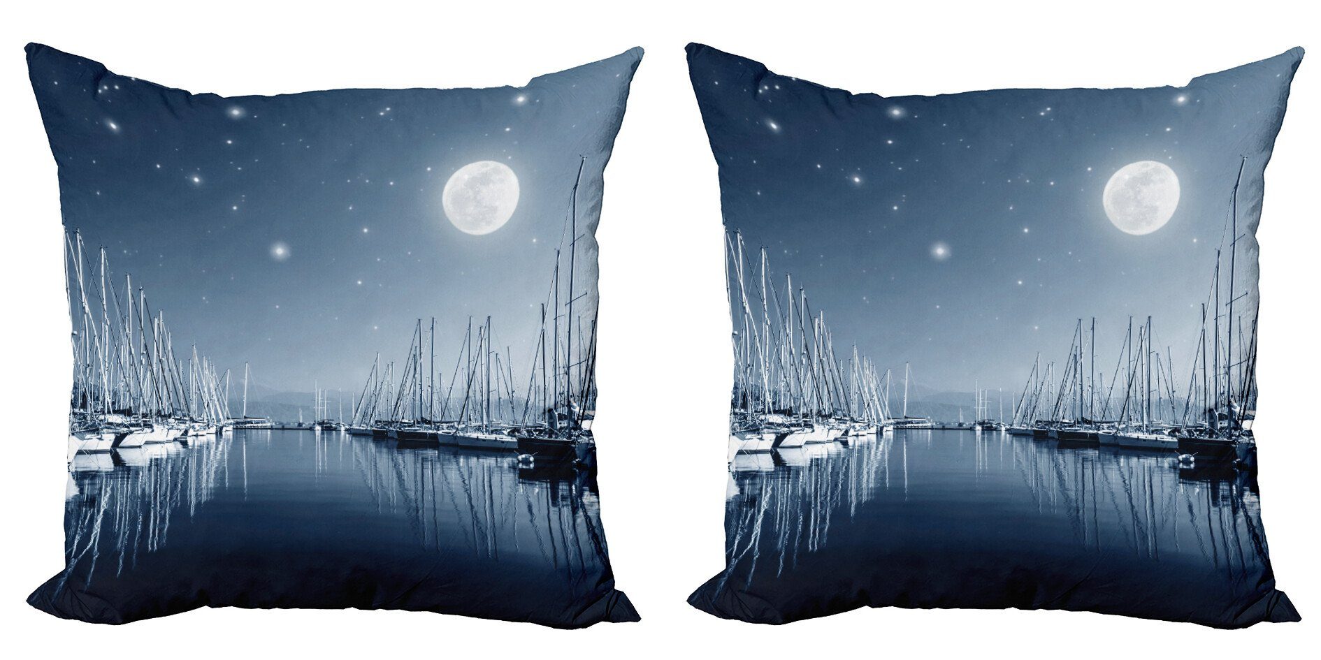 der Nacht Stück), Accent Doppelseitiger Kissenbezüge Marina Abakuhaus in (2 Boote Modern Mond Beruhigen Digitaldruck,