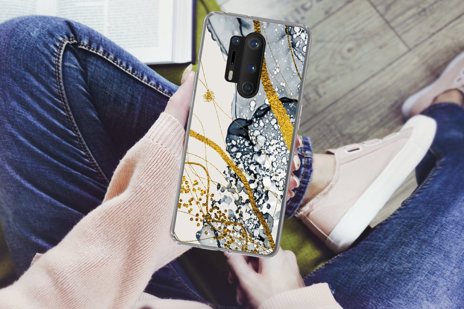 MuchoWow Handyhülle für OnePlus 8 Pro Abstrakt - Gold - Natur - Kunst, Phone Case, Silikon, Schutzhülle Dünn