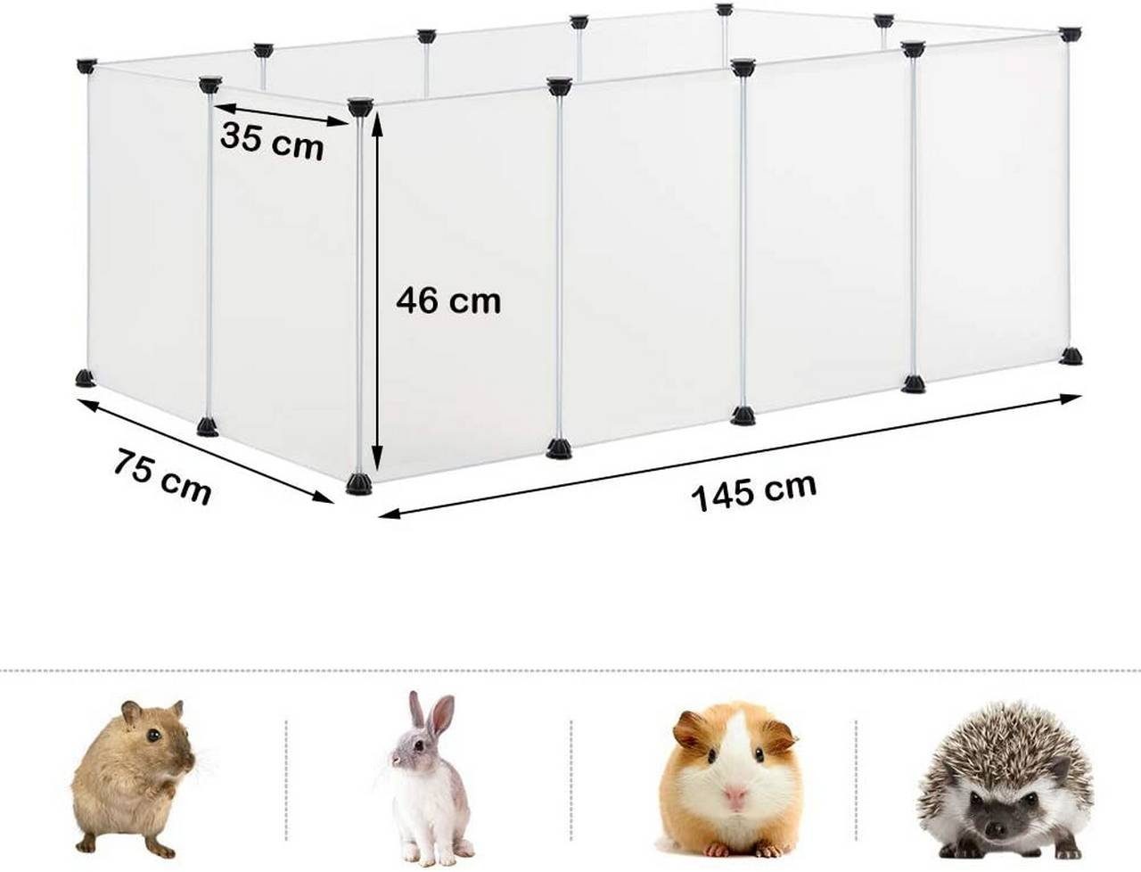 145 x 75 x 46 cm EUGAD Freigehege für Kaninchen Hasen Meerschweinchen Welpenauslauf DIY 12 Platten 35x45cm/Platte 
