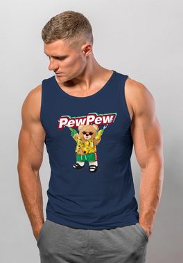 Neverless Tanktop Herren Tank-Top Pew Pew Bär Sommer Printshirt Aufdruck Motiv lustig Mu mit Print