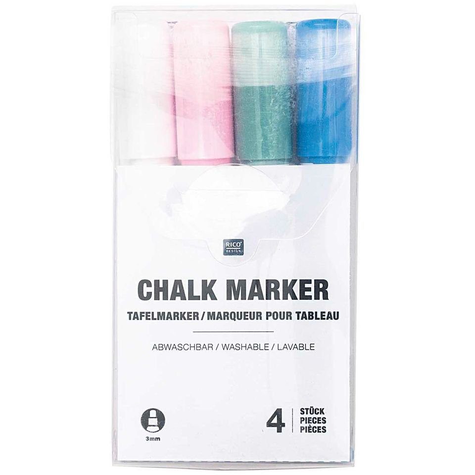Rico Design Marker Tafelmarker Kreidestifte Flüssigkreide Set 3mm 4 Farben