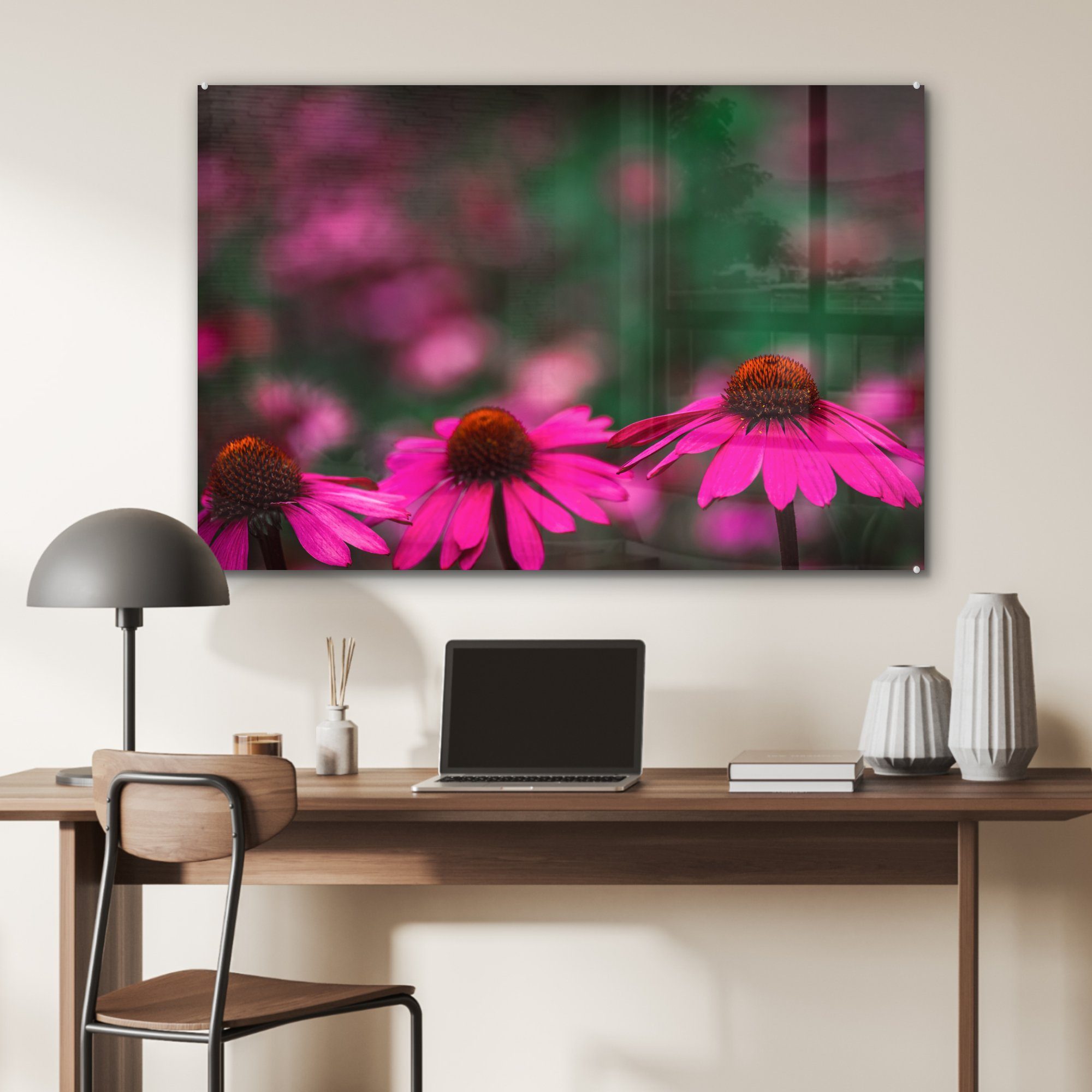 MuchoWow Acrylglasbild Rosa Dahlien, (1 & St), Acrylglasbilder Schlafzimmer Wohnzimmer