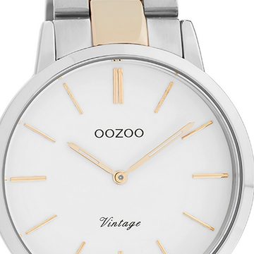 OOZOO Quarzuhr Oozoo Damen Armbanduhr Vintage Series, Damenuhr rund, mittel (38mm), Metallarmband silber, rosegold, Fashion
