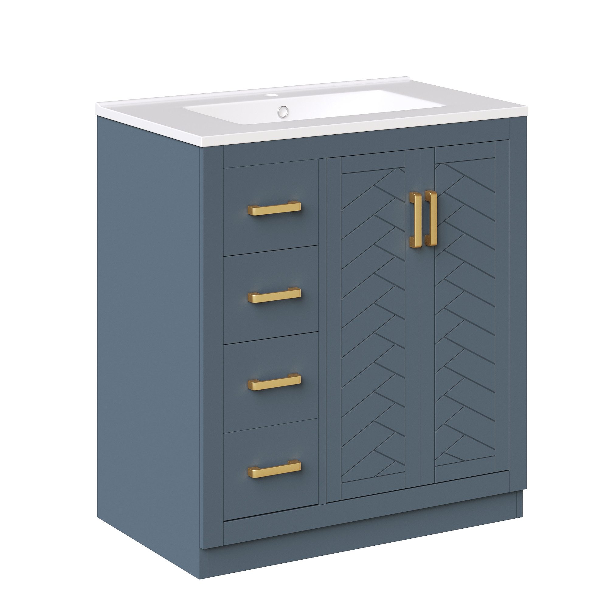Flieks Waschtisch Waschbeckenunterschrank mit Keramikbecken (76,5×46,5×84,5 cm, 1-St., bodenstehend), Badezimmerschrank Badmöbel-Set mit 3 Schubladen und seitlicher Ablagen. Reduzierter Preis € 236,99. Unverbindliche Preisempfehlung € 449,99