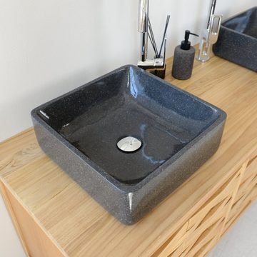 wohnfreuden Aufsatzwaschbecken Terrazzo Waschbecken TAKI 36 cm schwarz gesprenkelt, 125945