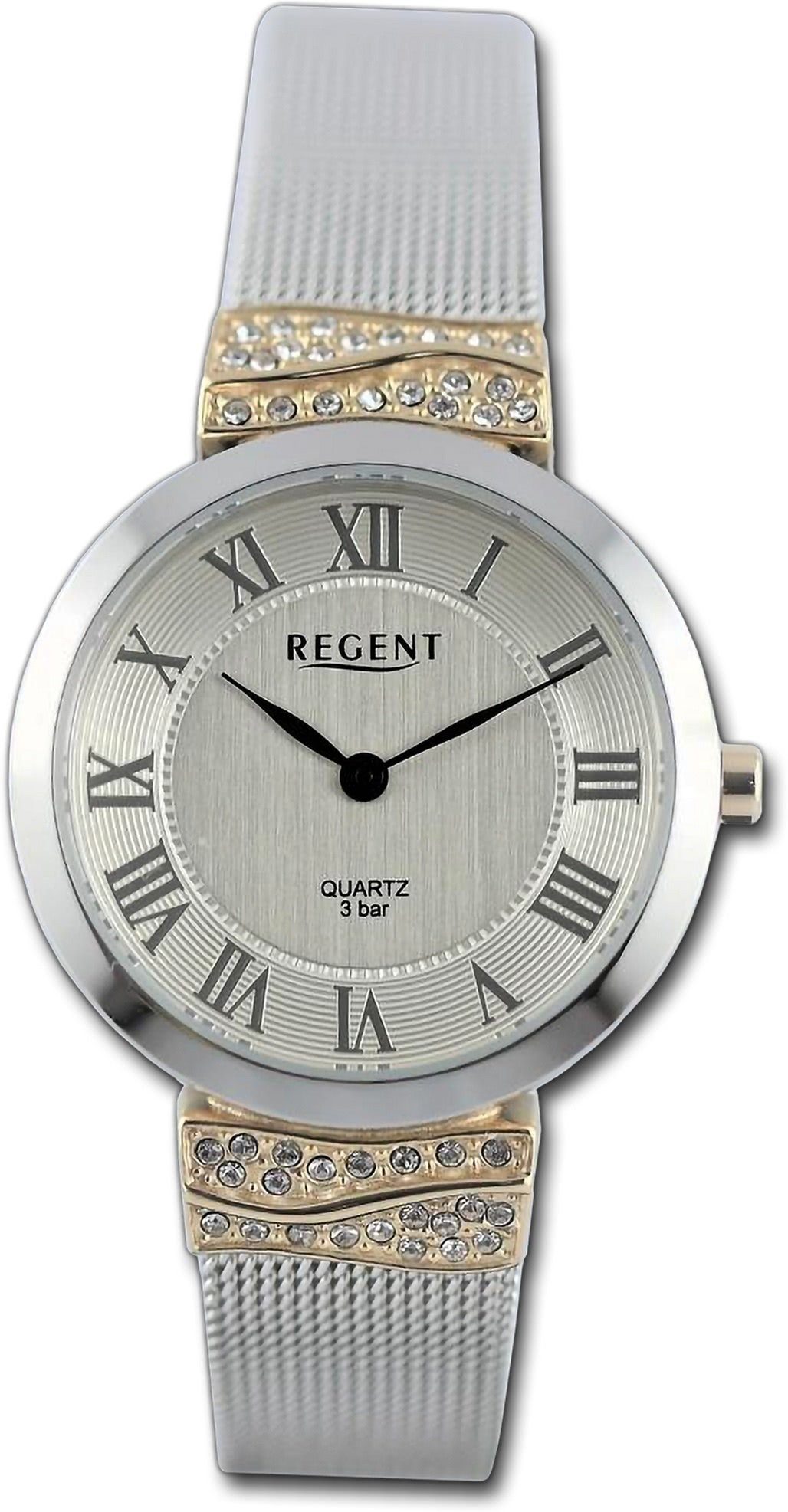 Metallarmband Regent groß Armbanduhr gold, silber, (ca. rundes Gehäuse, Analog, Damen 30mm) Damenuhr Regent Quarzuhr