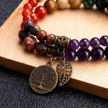 Alster Herz Armband Set Damen Chakra Armband, Yoga Armband, Lebensbaumanhänger, bunt, J0452 (2-teilig), ideal als Geschenk für Frauen