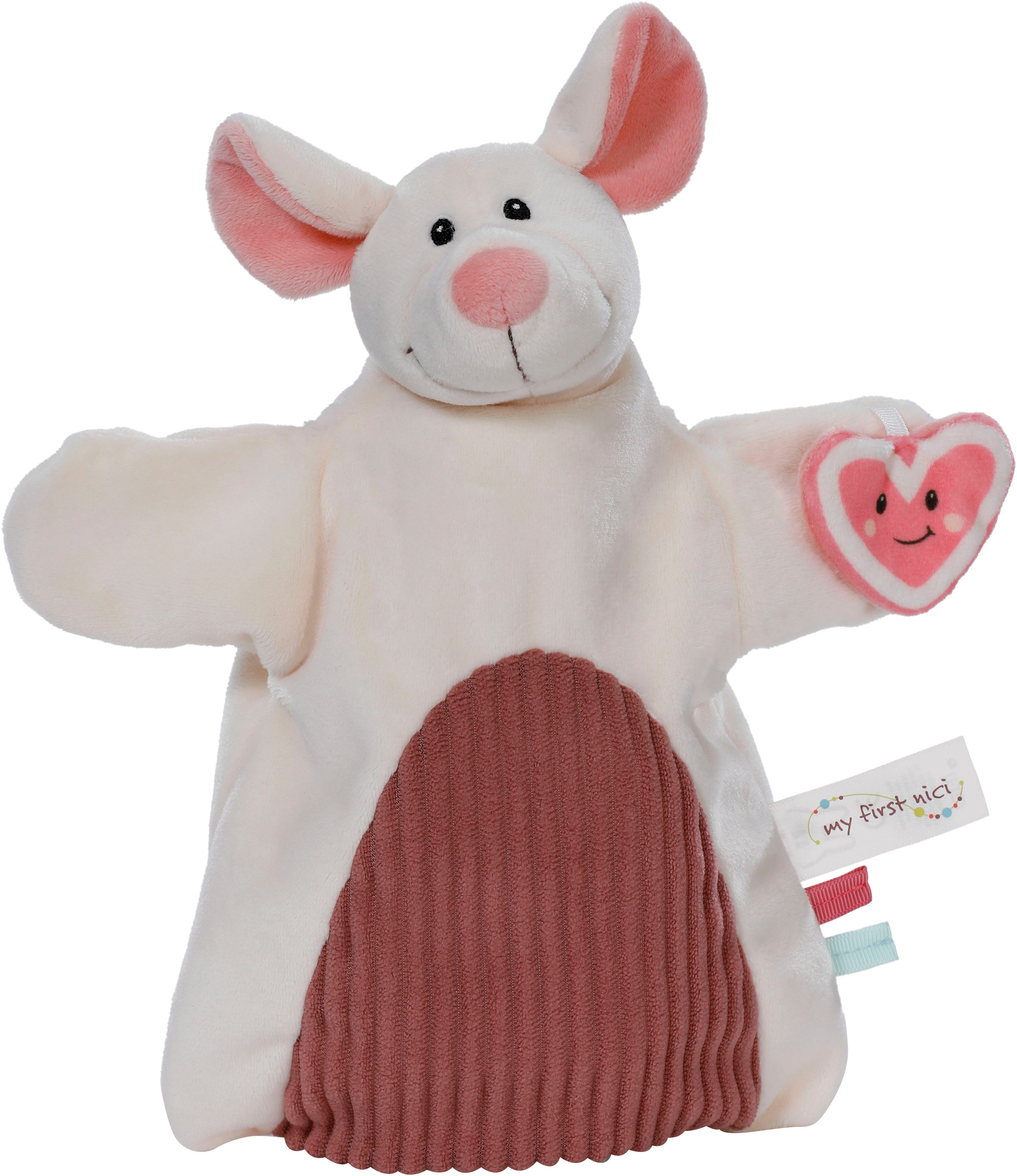 Nici Schmusetuch My first NICI, Handpuppe Maus 2in1 26x25 cm, sanfte Materialmix aus glattem und geripptem Plüsch