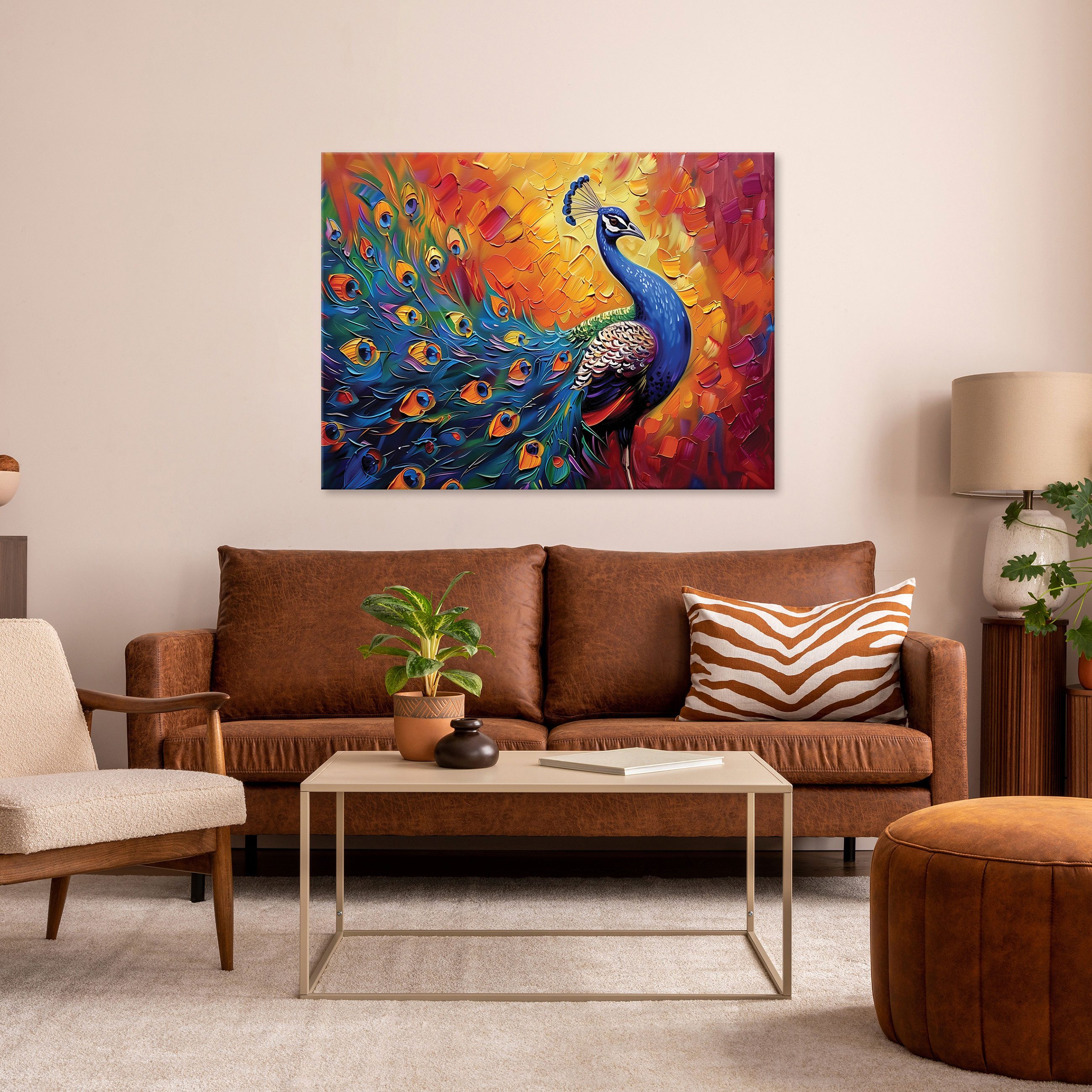 Wallarena Leinwandbild Pfau Vogel Wie Gemalt Bunt Wandbilder XXL Wand Deko günstig online kaufen