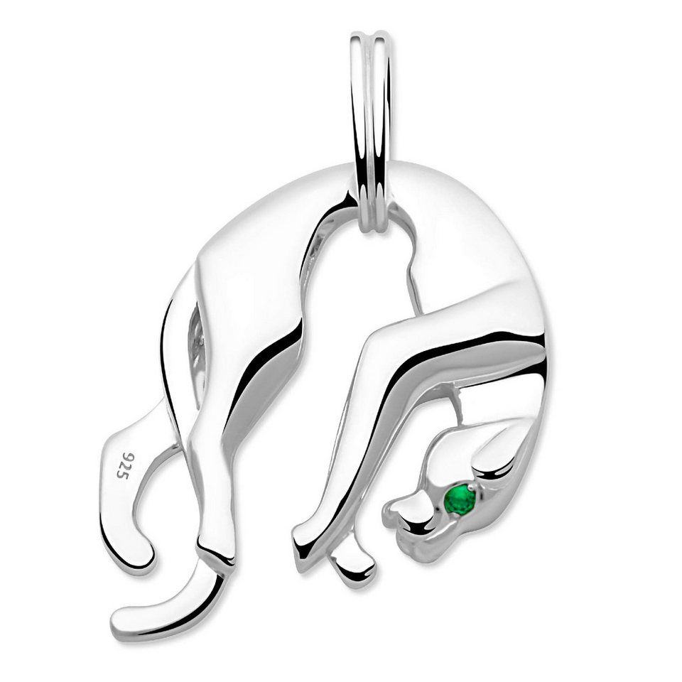 Kettenanhänger Panther Anhänger Zirkonia Stein Grün 925er Silber, Made in Italy für Damen und Herren