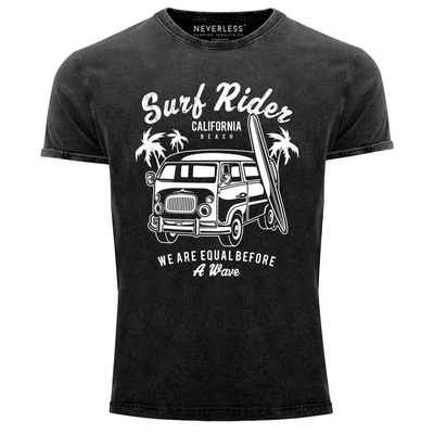 Neverless Print-Shirt Cooles Angesagtes Herren T-Shirt Vintage Shirt Retro Bus Surfen Aufdruck Used Look Slim Fit Neverless® mit Print