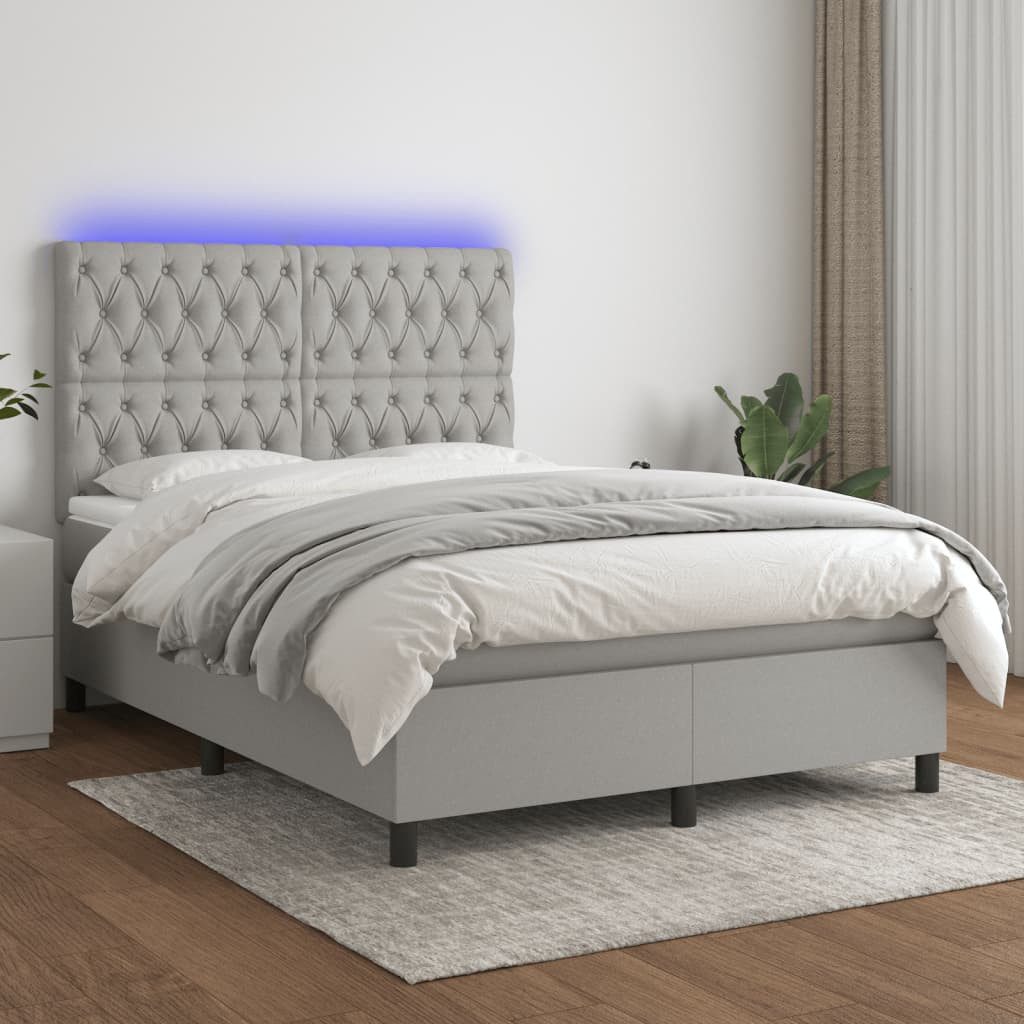 vidaXL Boxspringbett Boxspringbett mit Matratze LED Hellgrau 140x200 cm Sto günstig online kaufen