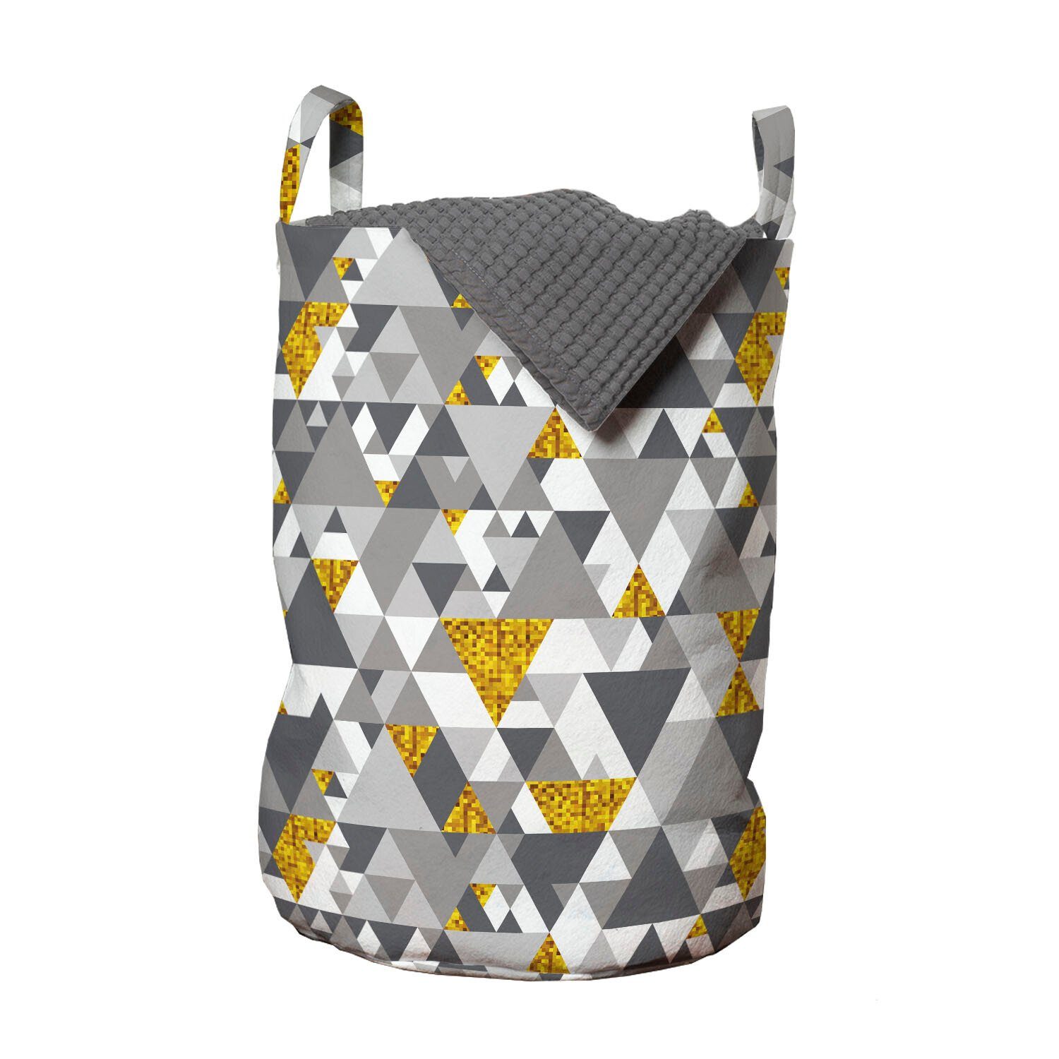 Abakuhaus Wäschesäckchen Wäschekorb mit Griffen Kordelzugverschluss für Waschsalons, gelb Grau Zig Zag Triangles