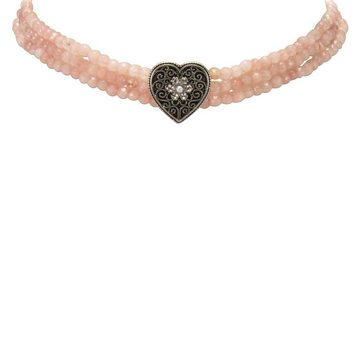 Alpenflüstern Collier Trachten-Perlen-Kropfkette Ornament-Herz (rosa-ros), - nostalgische Trachtenkette, eleganter Damen-Trachtenschmuck, Dirndlkette