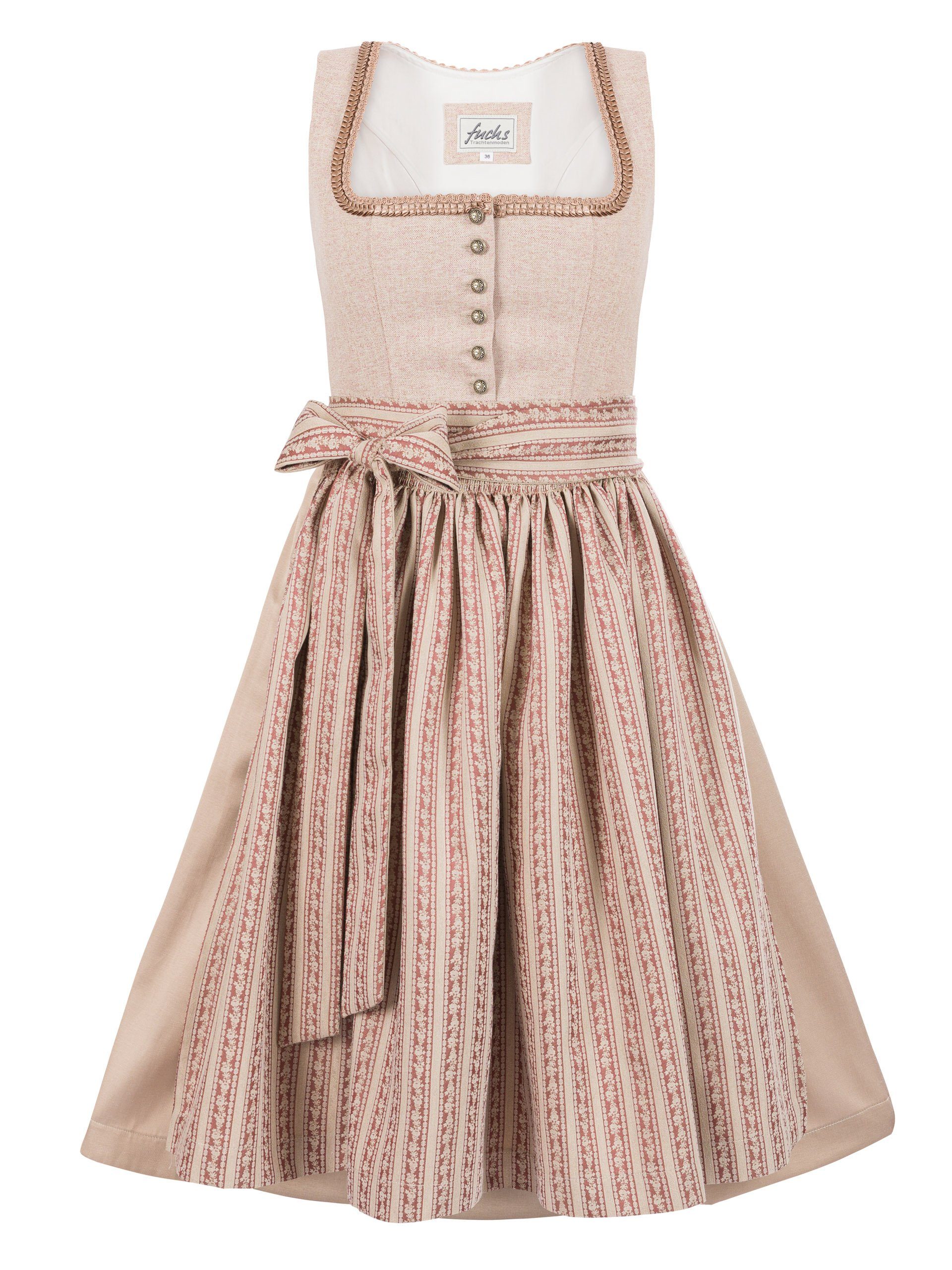 Trachten24.de Dirndl Midi Dirndl Judith beige-rose (2-tlg) Rockteil 70cm