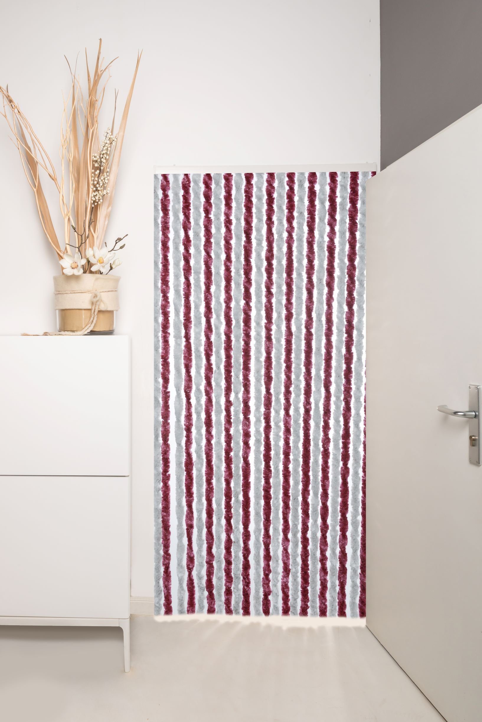 Defactoshop Insektenschutz-Vorhang Türvorhang Faden Flausch 100x200cm Fliegenschutz Grau/Bordeaux