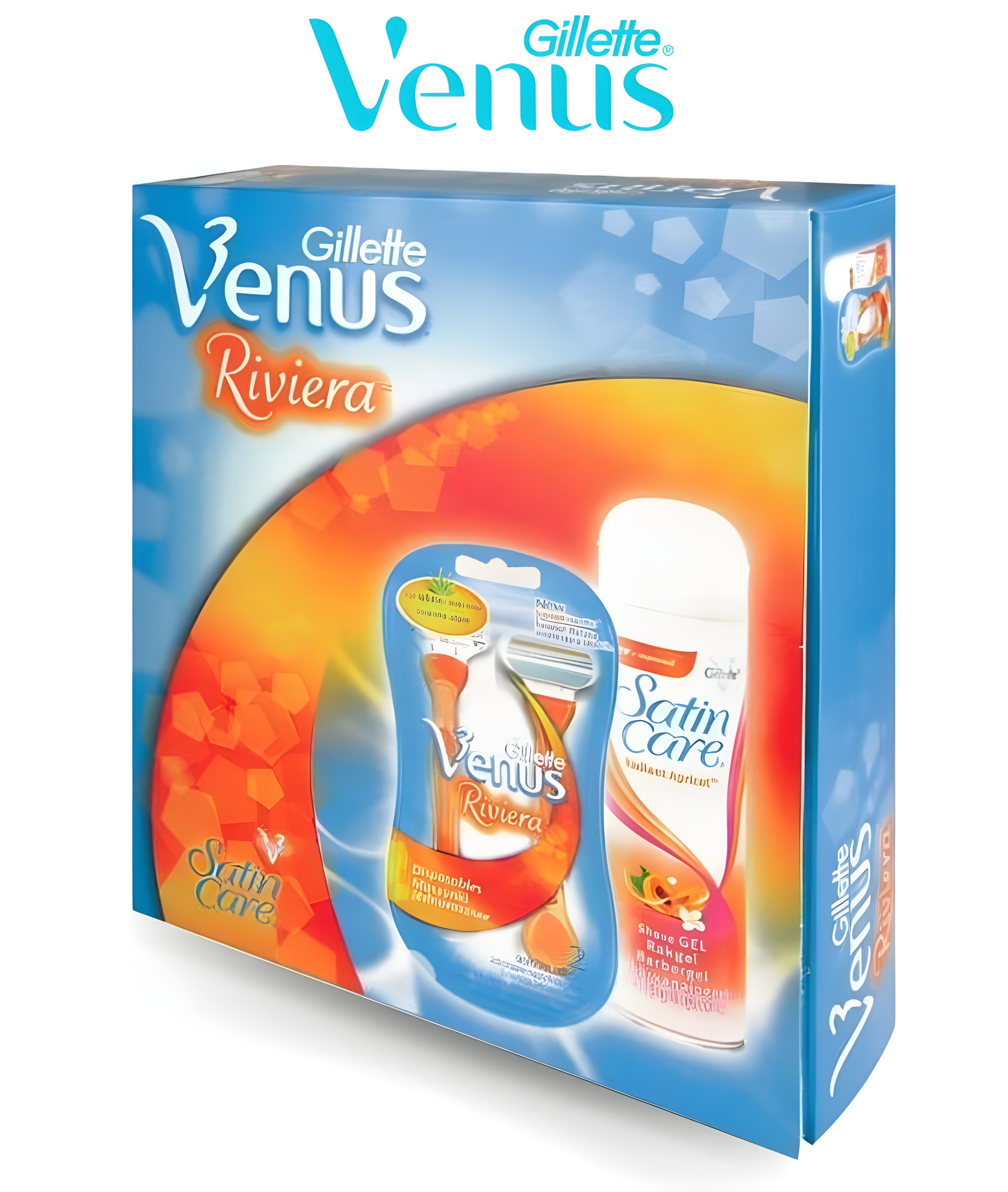 Gillette Venus Rasierset Riviera-Geschenkset, 2-tlg., 2 x Gillette Venus Rasierer + 200ml SatinCare Rasierschaum, Ideal zum Verschenken