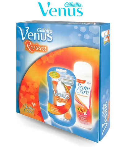 Gillette Venus Rasierset Riviera-Geschenkset, 2-tlg., 2 x Gillette Venus Rasierer + 200ml SatinCare Rasierschaum, Ideal zum Verschenken