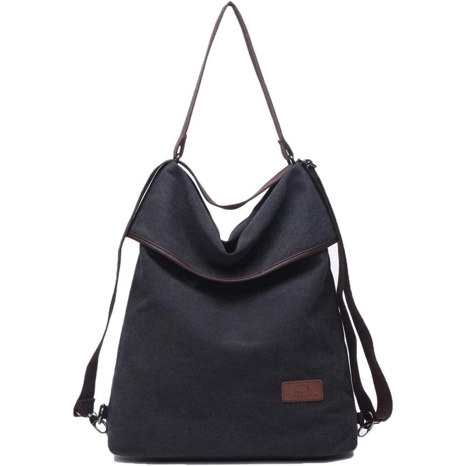 LuxusKollektion Handtasche Canvas Schultertasche Rucksack Damen Vintage Hobo in Schwarz Grau