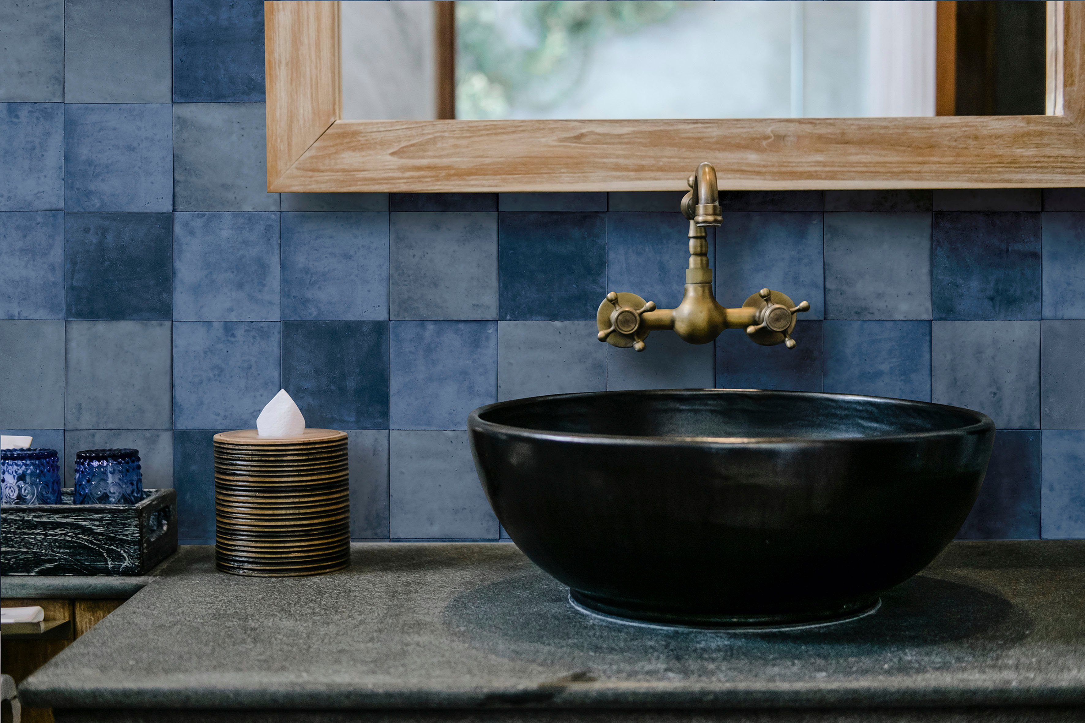 Marburg Fototapete Tile, glatt, matt, moderne Vliestapete für Wohnzimmer Schlafzimmer Küche mitternachtsblau