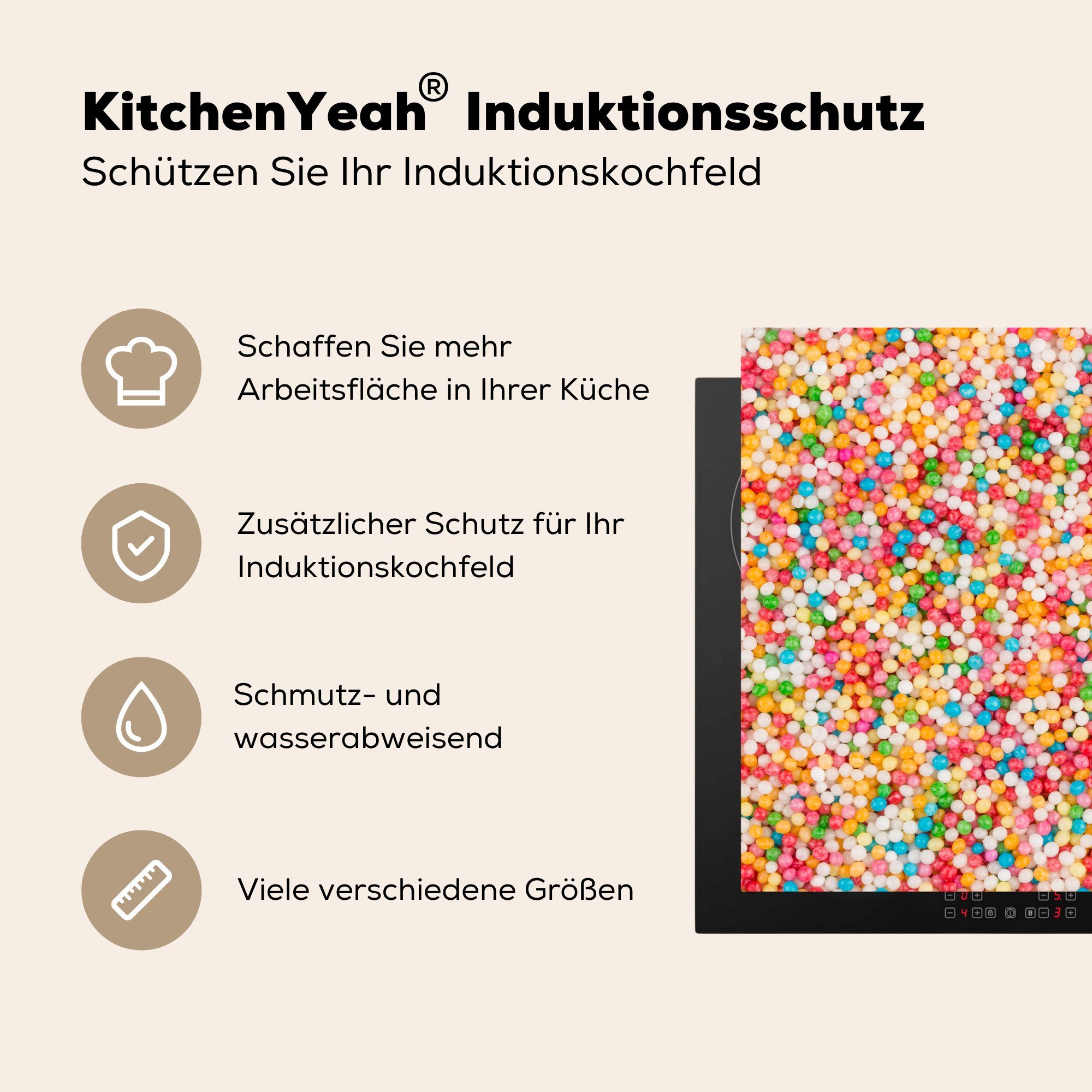 Herdblende-/Abdeckplatte 81x52 küche, in Induktionskochfeld tlg), (1 Schutz Ceranfeldabdeckung für Vinyl, die MuchoWow Regenbogenfarben, Zuckerkugeln cm,