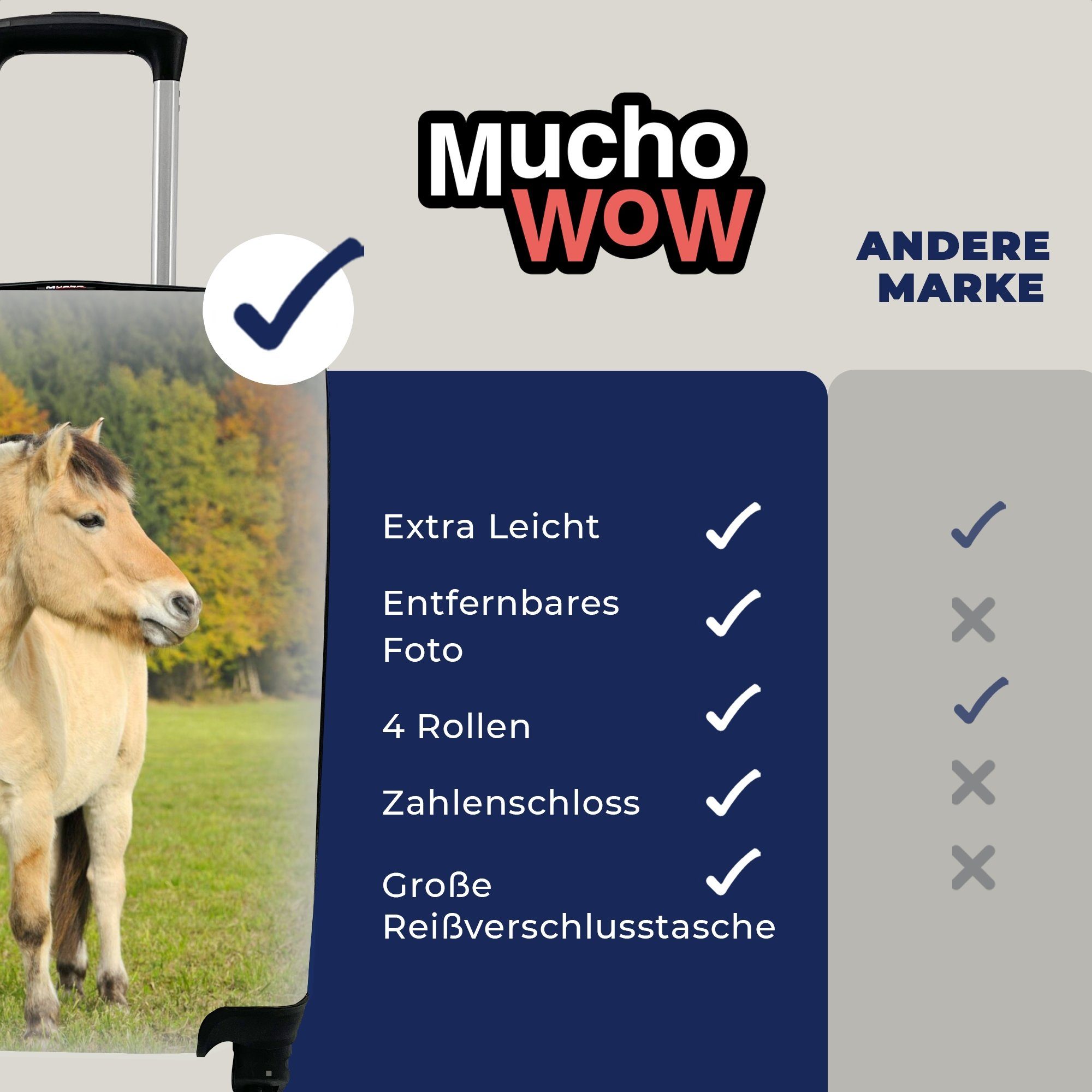 MuchoWow Handgepäckkoffer Fjordpferd in Reisetasche Handgepäck für Herbstlandschaft, mit einer Reisekoffer Ferien, 4 Rollen, Trolley, rollen
