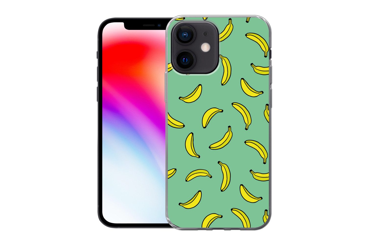 MuchoWow Handyhülle für Apple iPhone 12 mini Bananen - Gelb - Grün - Druck, Smartphone-Bumper, Print, Handy Schutzhülle Dünn