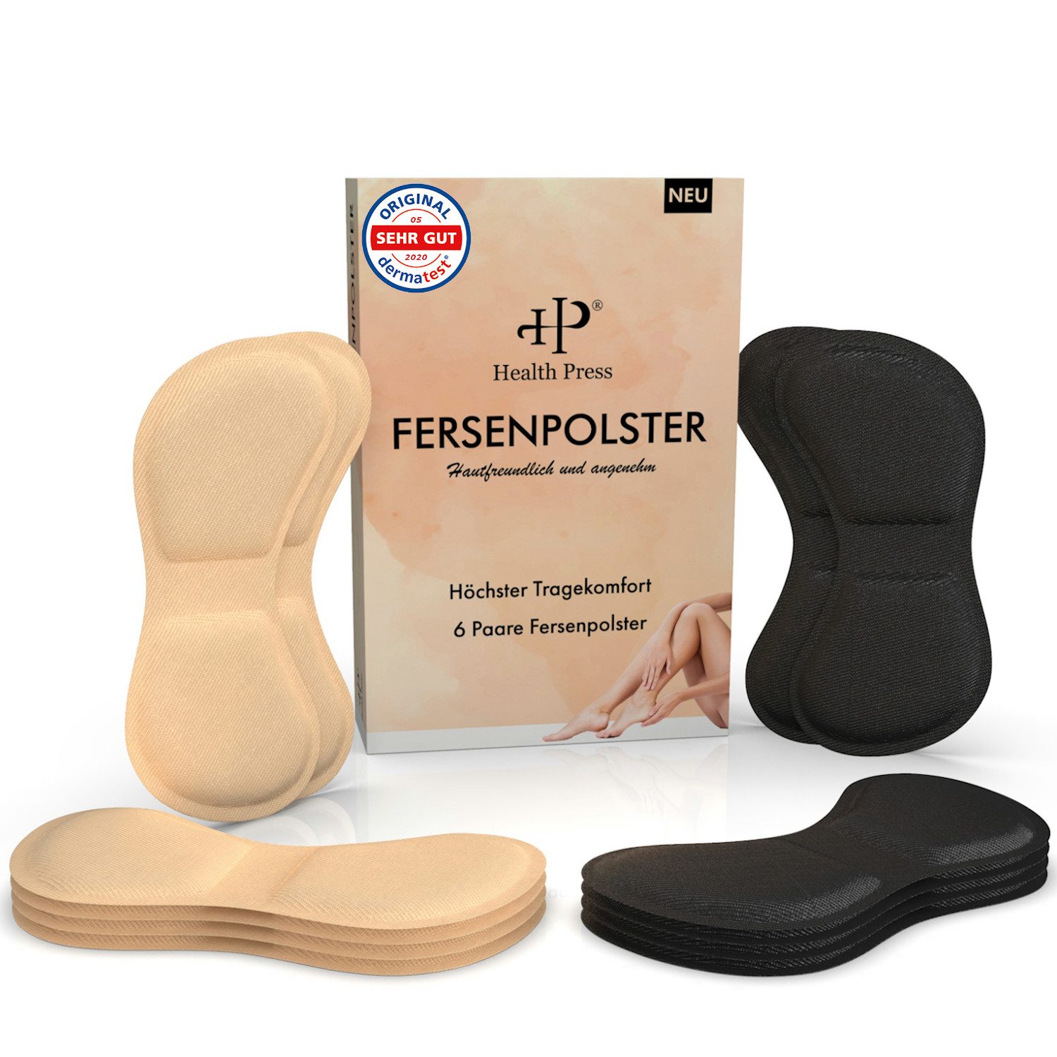 Health Press Fersenkissen Selbstklebende Komfort Schuheinlagen für zu große Schuhe