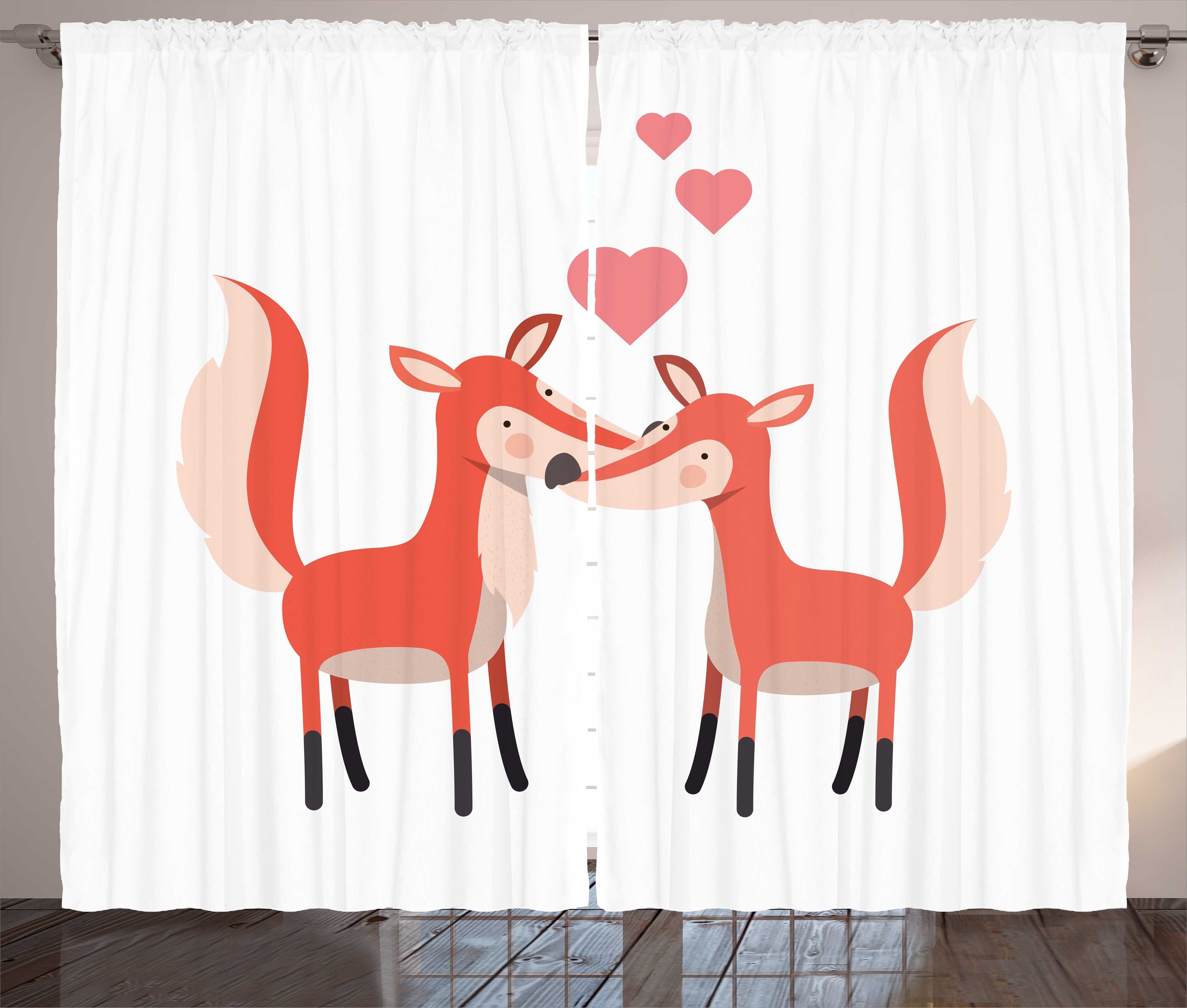 Gardine Schlafzimmer Haken, Cartoon und Vorhang Füchse Kräuselband mit Abakuhaus, Valentines Paar Schlaufen