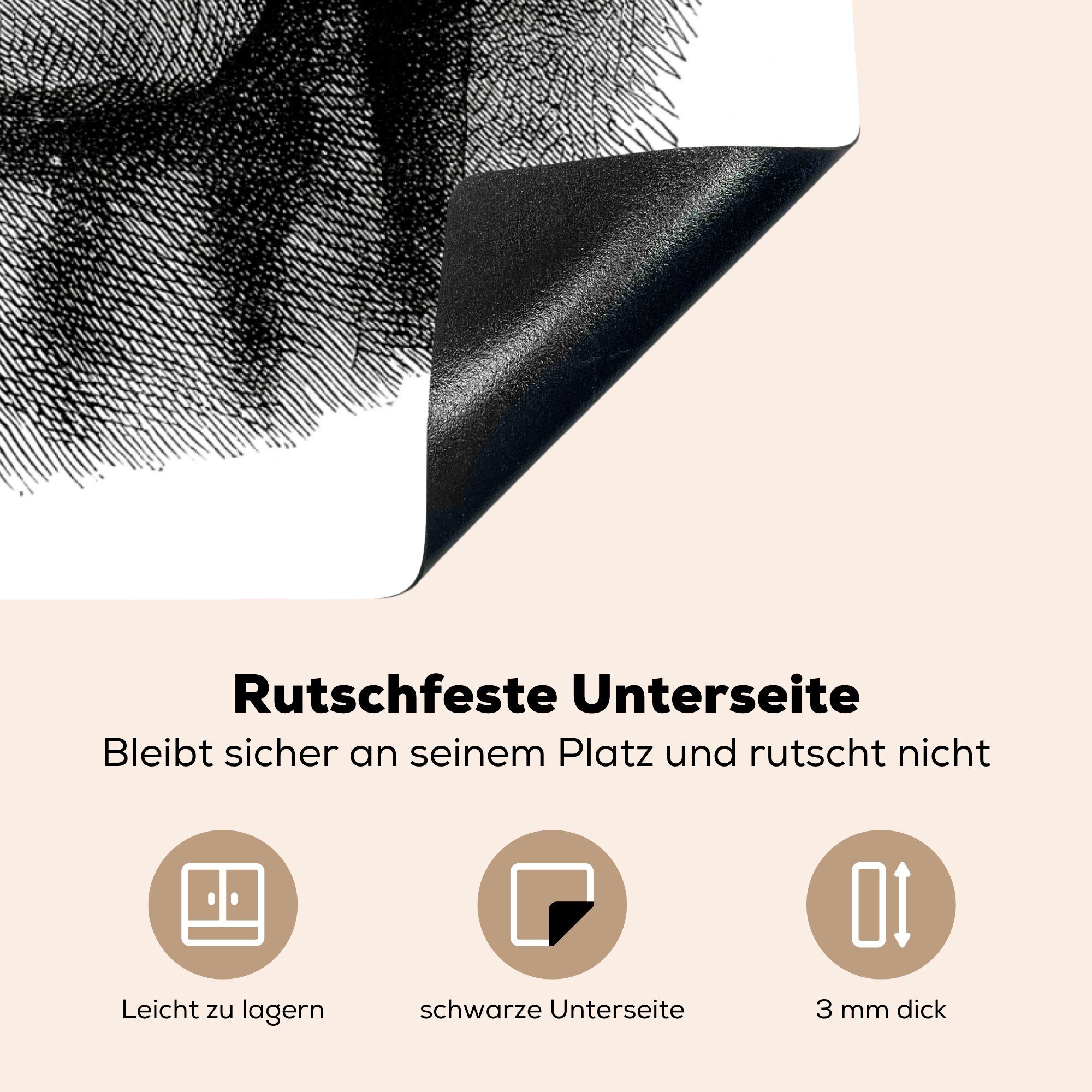 Herdblende-/Abdeckplatte tlg), küche eines Illustration cm, Sebastian Porträts von 78x78 Ceranfeldabdeckung, für (1 Arbeitsplatte MuchoWow Vinyl, Globus, mit Cabot