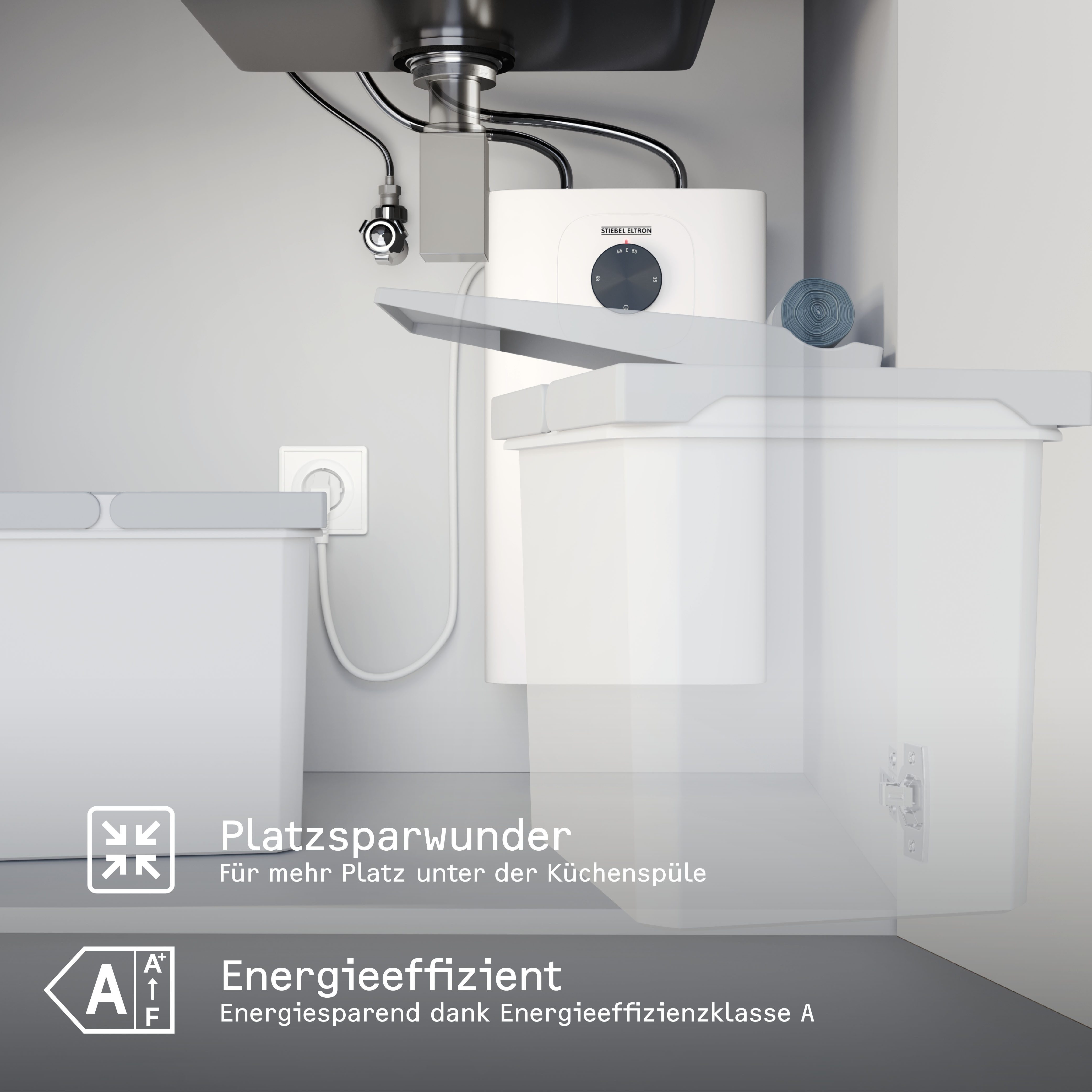 STIEBEL ELTRON Kleinspeicher SNU 5 Plus, Untertischboiler 5 Liter, (max. 85°C), Niederdruck, mit Stecker