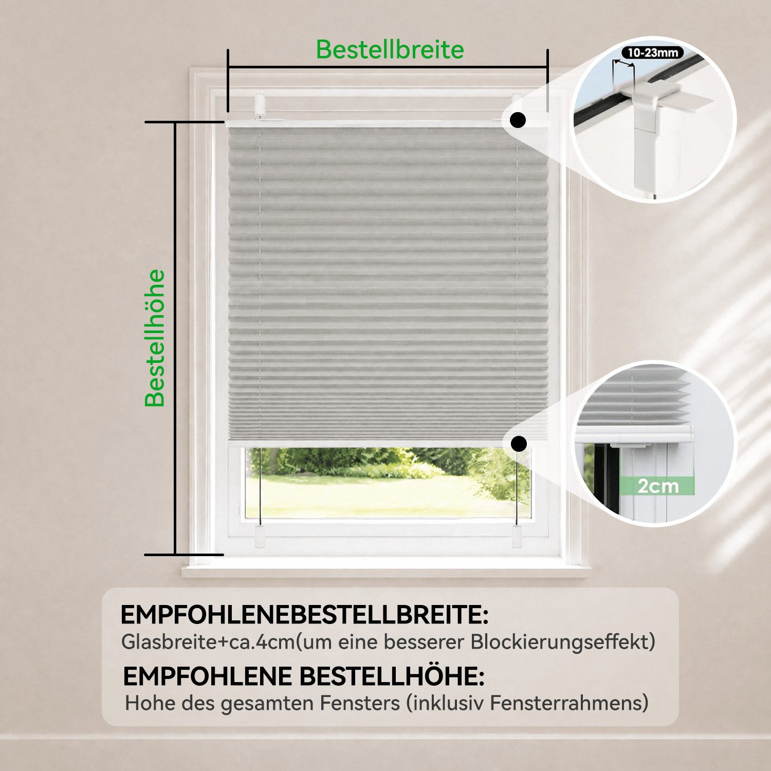 OUBO Plissee Faltrollo Ohne Bohren, Lichtschutz, Klemmträger,Easyfix, Lichtschutz, verspannt, Klemmfix, Jalousie für Fenster & Tür – Bild 3 von 5