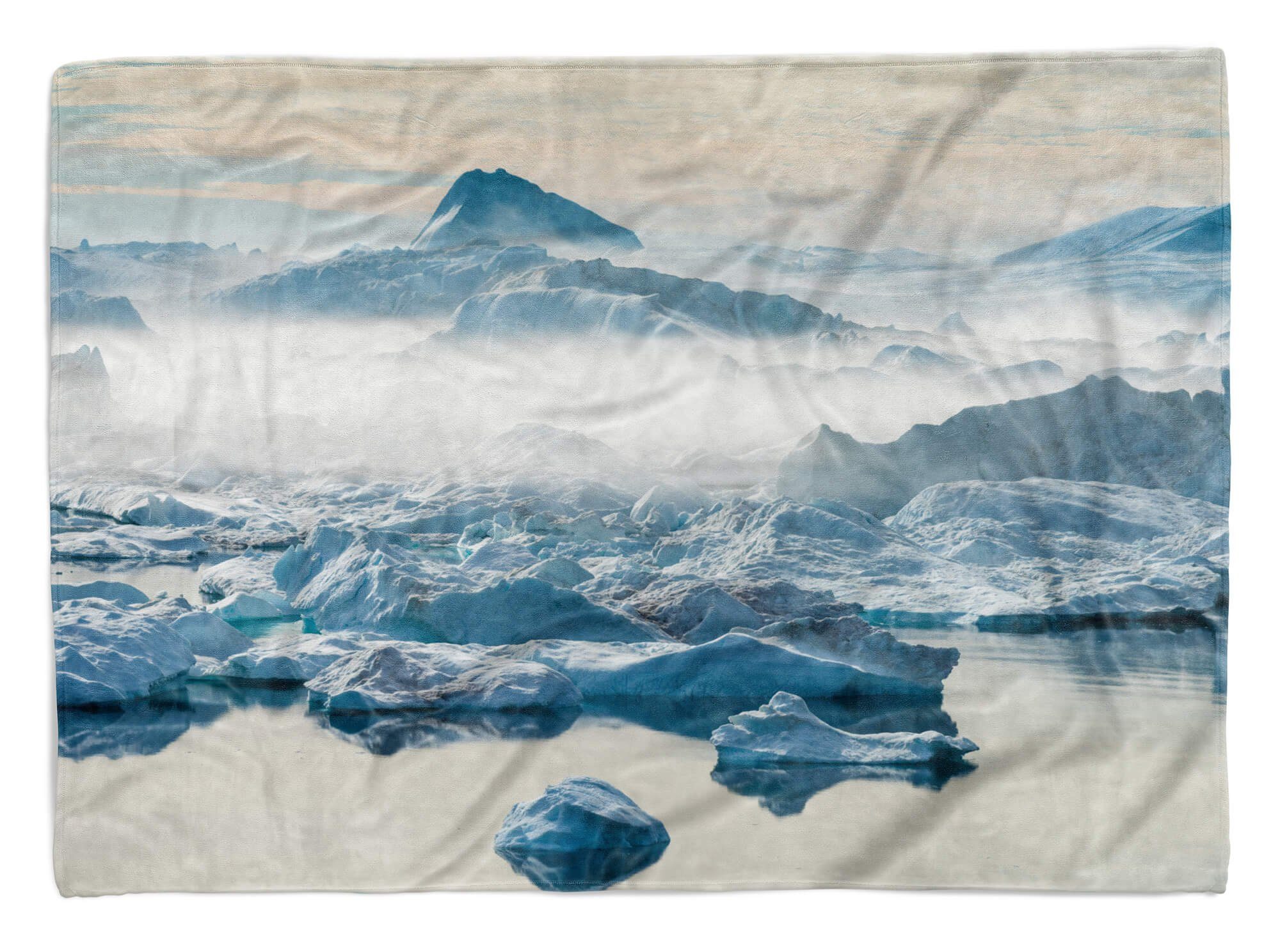 Sinus Art Handtücher Handtuch Strandhandtuch Saunatuch Kuscheldecke mit Fotomotiv Eisberge Kälte Nebel, Baumwolle-Polyester-Mix (1-St), Handtuch
