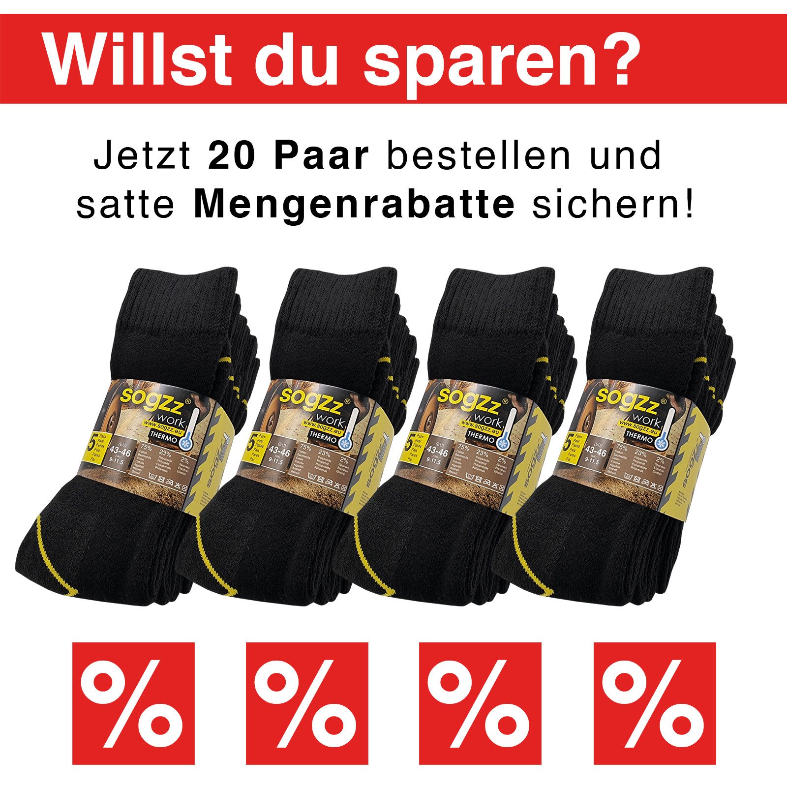 sogzz Arbeitssocken WORK THERMO Winter Herren, 10-20 Paar, Wintersocken Arbeit Socken (WORK THERMO, 10-Paar)