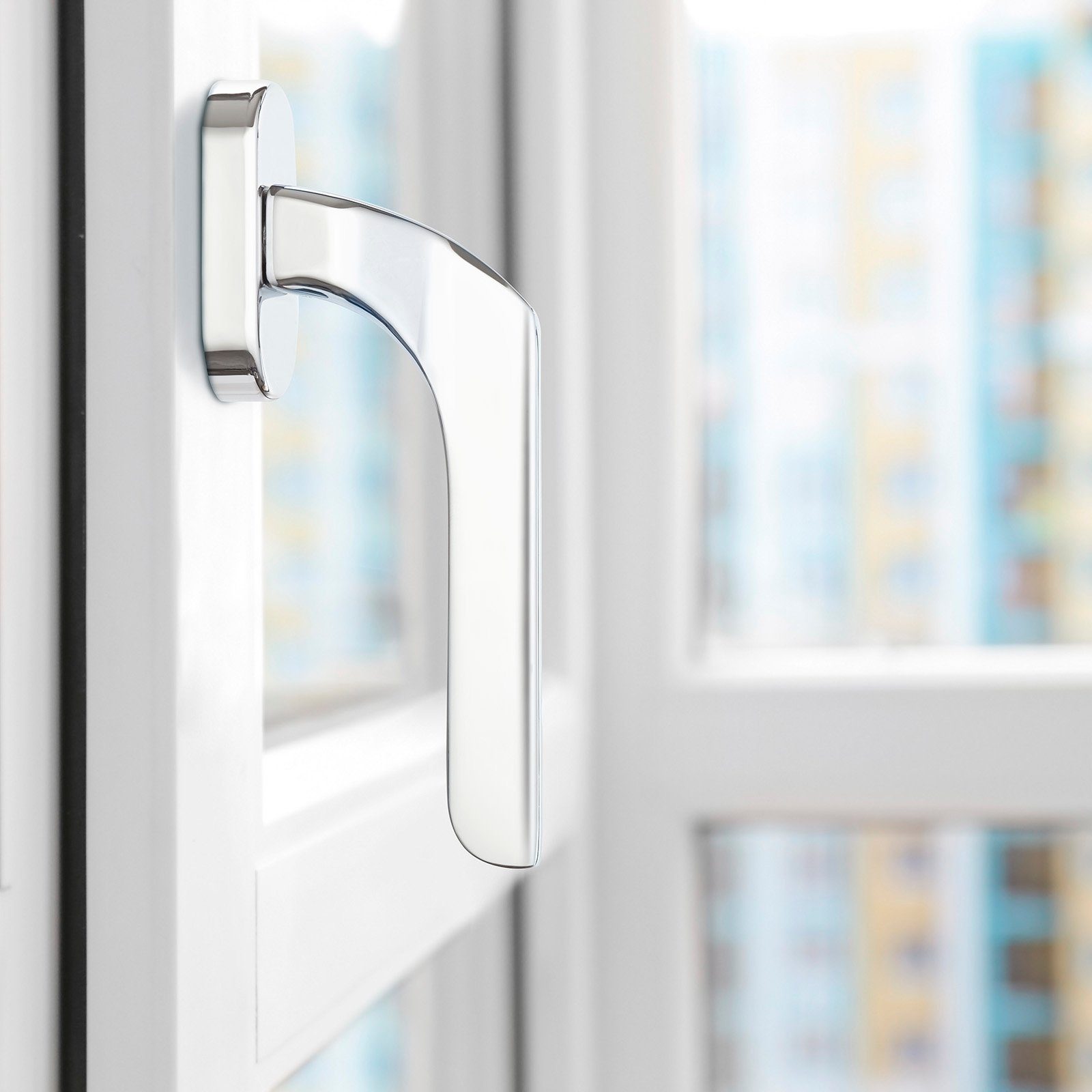 SO-TECH® Fenstergriff CARL Chrom poliert Fensterolive auf Oval-Rosette, Fensterbeschlag Rasterolive mit Befestigungsmaterial