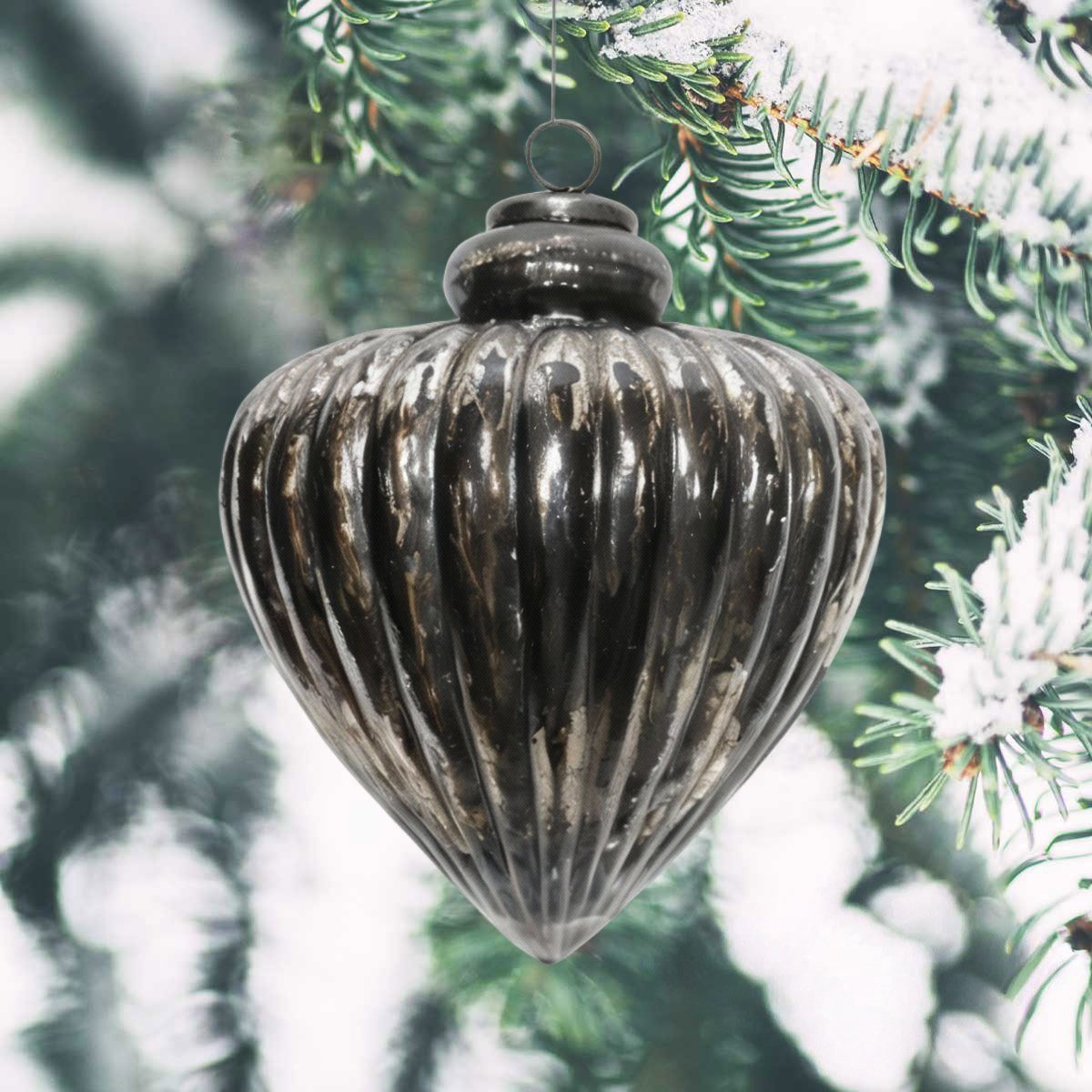 Antikas Weihnachtsfigur Weihnachtskugel Herz-Tropfenform, silbern patiniert - handgemacht
