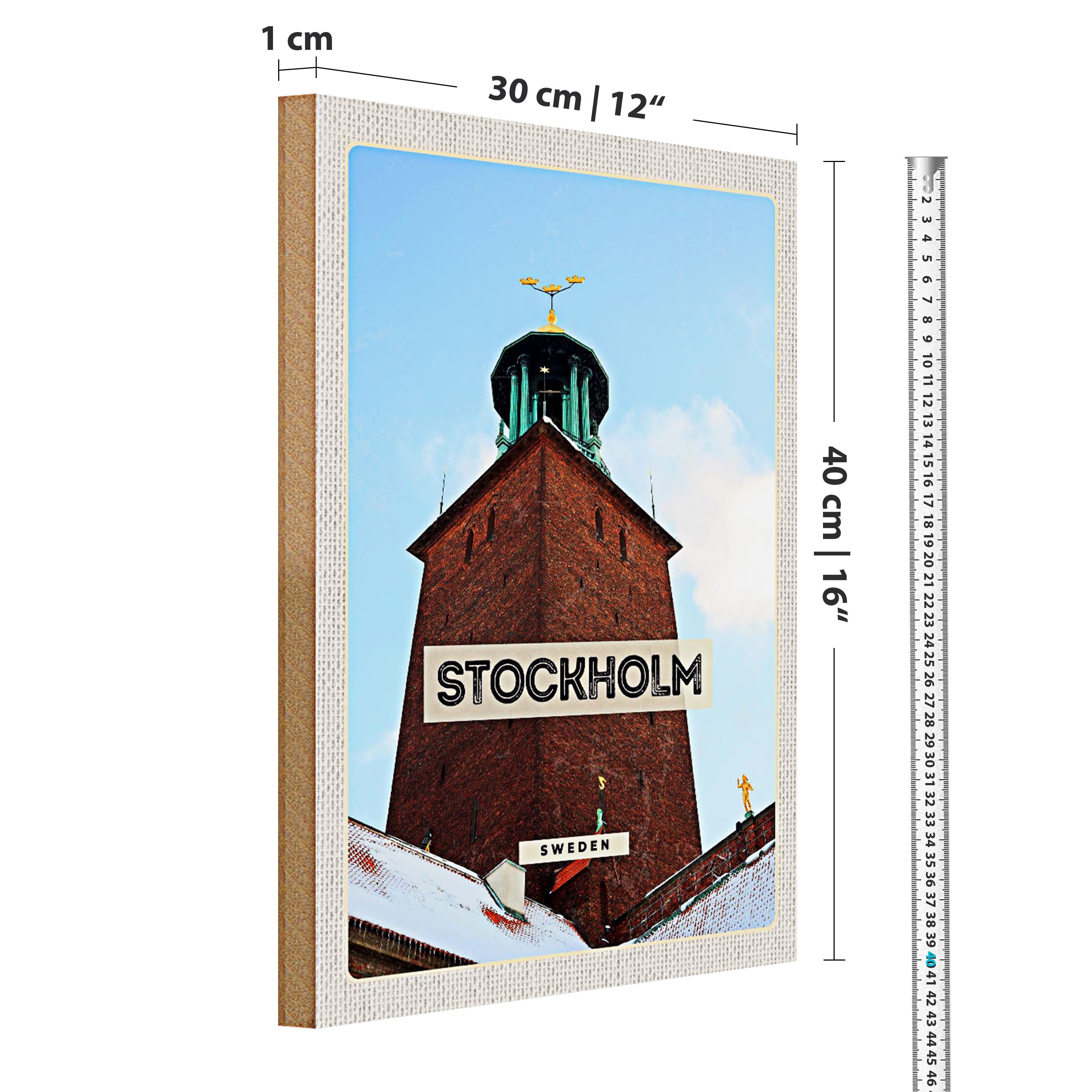 Roomando Holzbild Reise 30x40cm Stockholm Schweden Schnee Reise